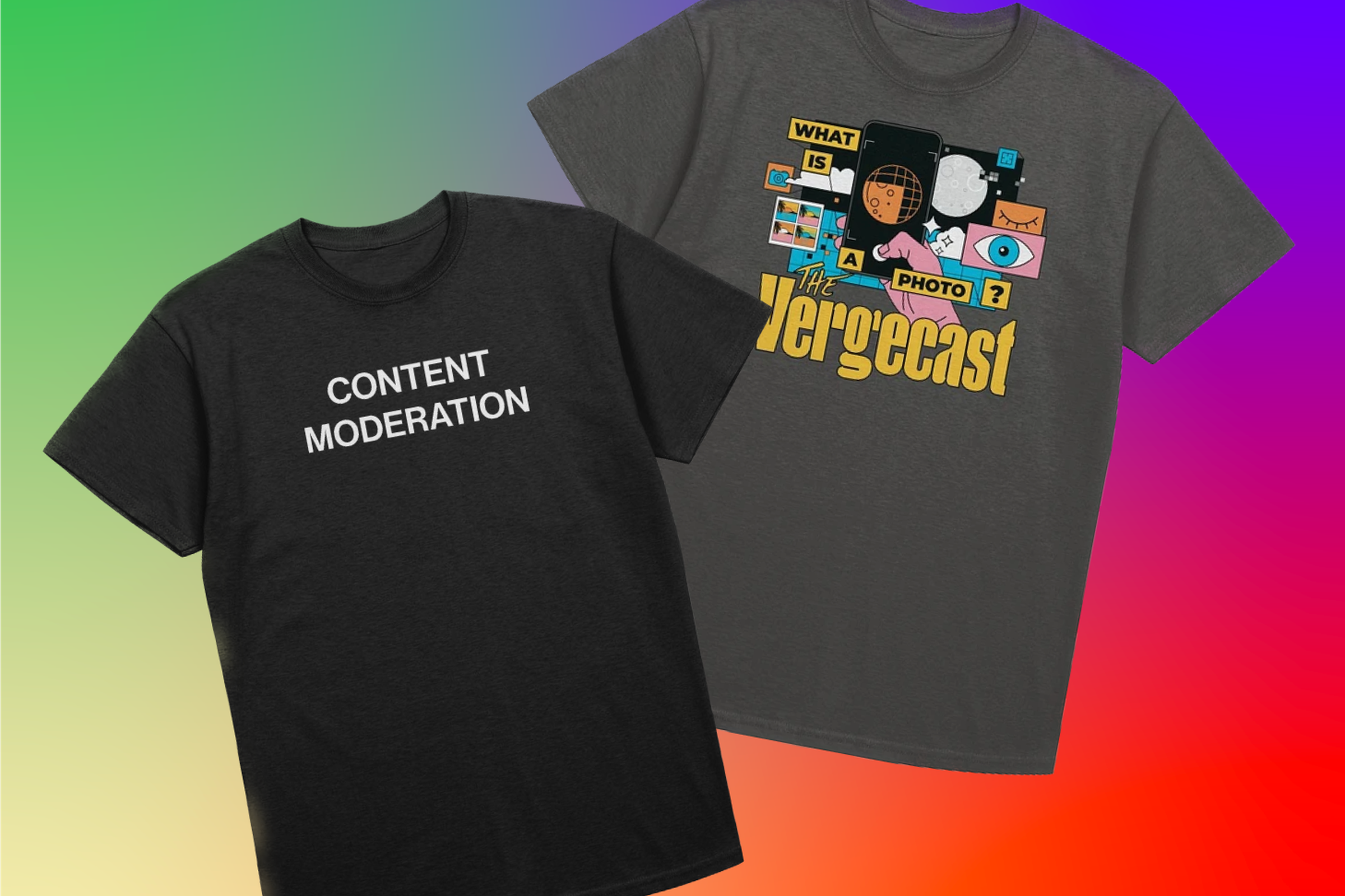 The Verge’s content moderation and what is a photo? shirts