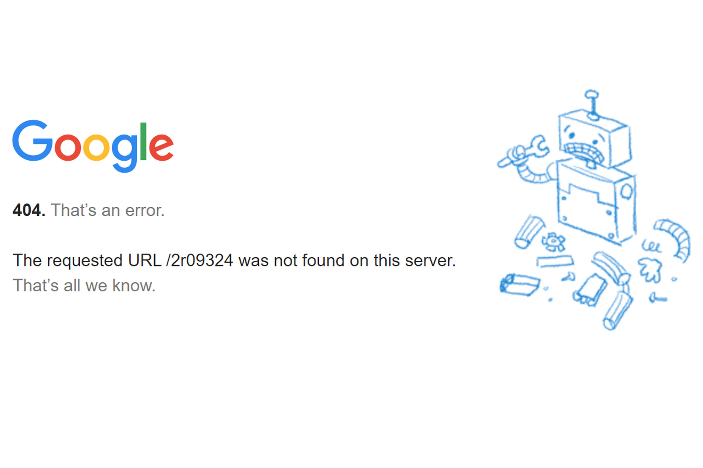 The browser will detect whenever a site generates a 404 error code, such as this one from Google.