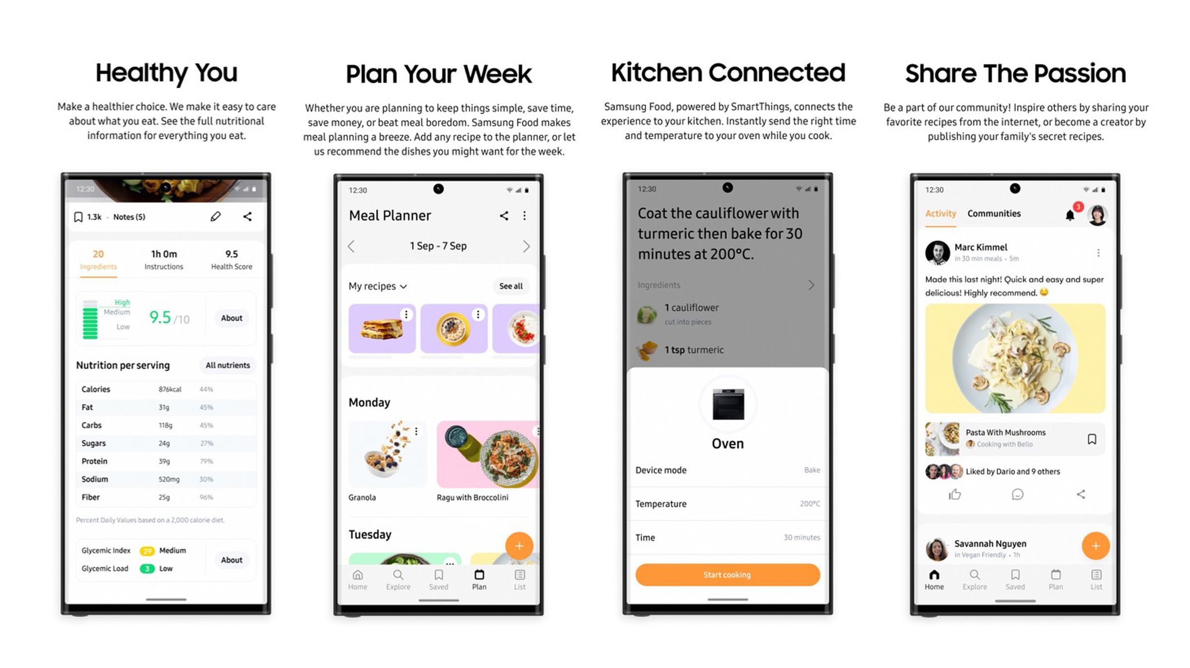 Samsung Food is a central place to manage recipes, meal plans, and shopping lists. It also integrates with the SmartThings smart home platform.