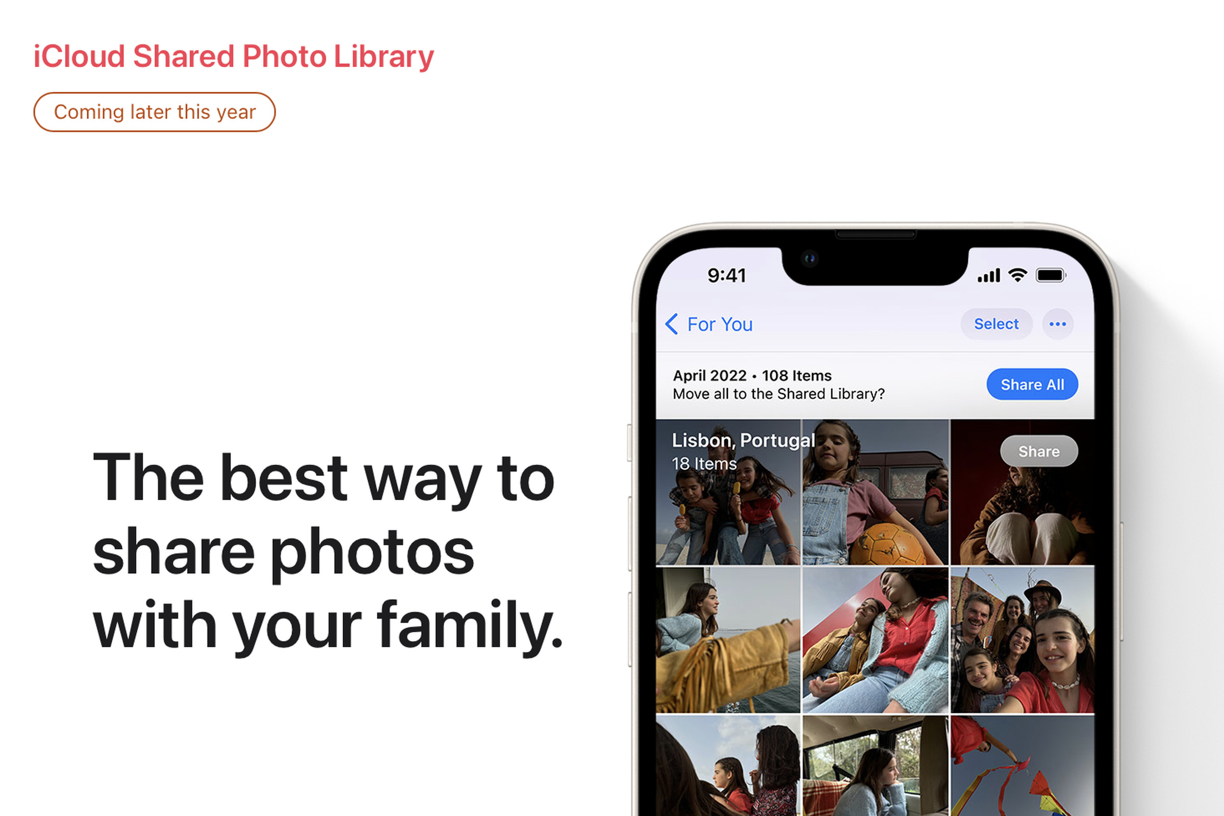 Image from Apple’s website showing that iCloud Shared Photo Library is “coming later this year”