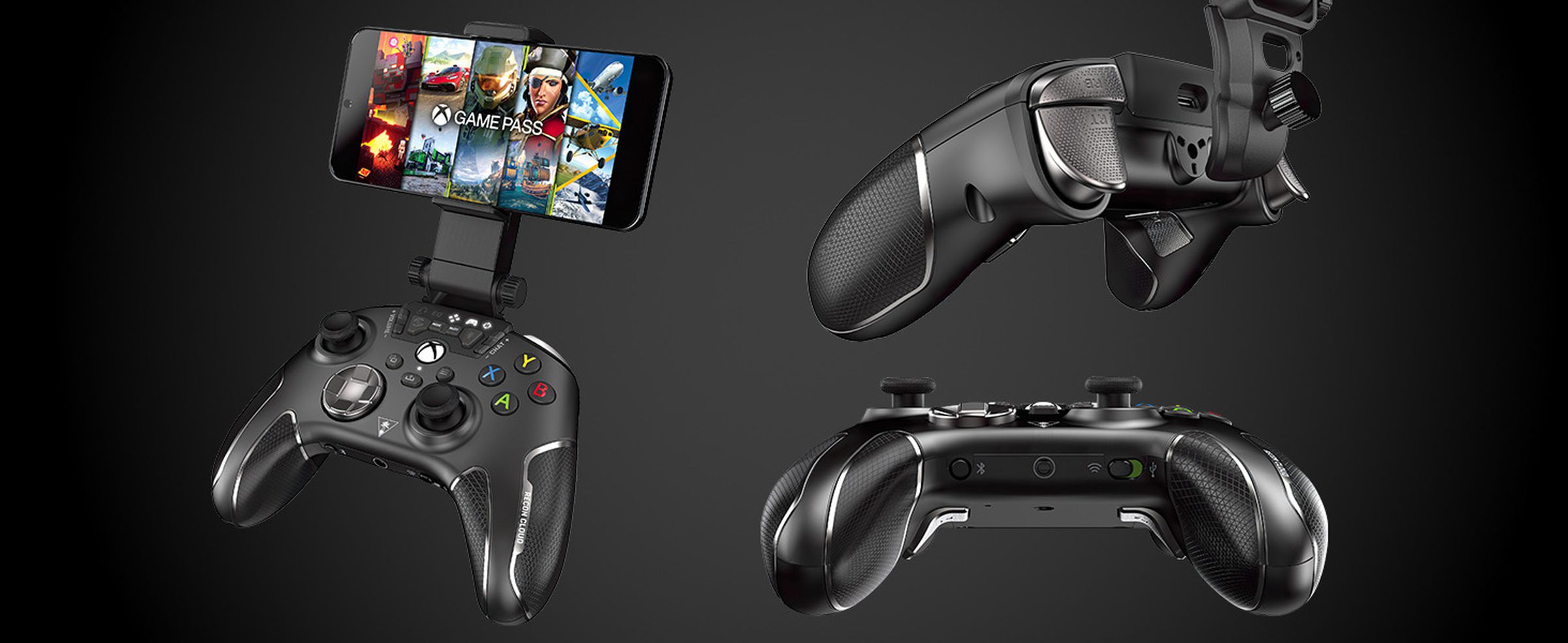 The Recon Cloud and its included mobile phone clip, which slots into the rear of the controller.