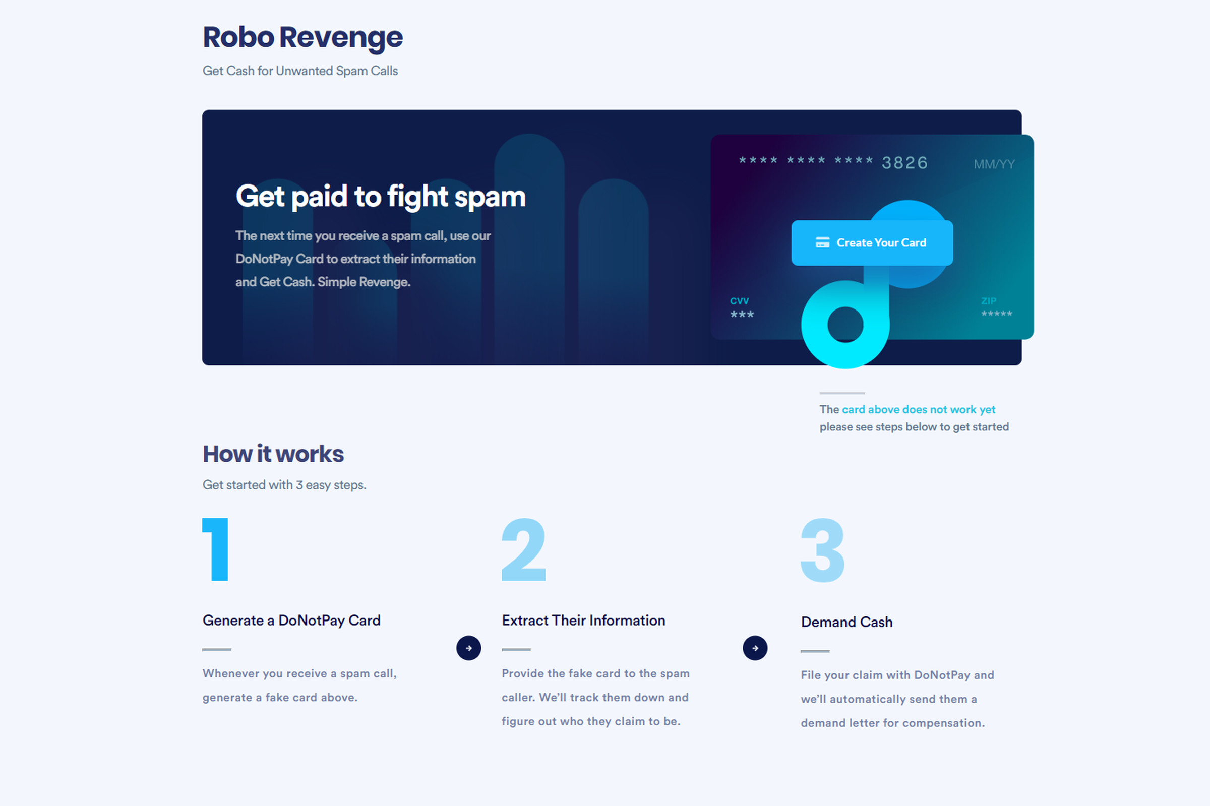 Robo Revenge uses a virtual credit card to let you sue robocallers.