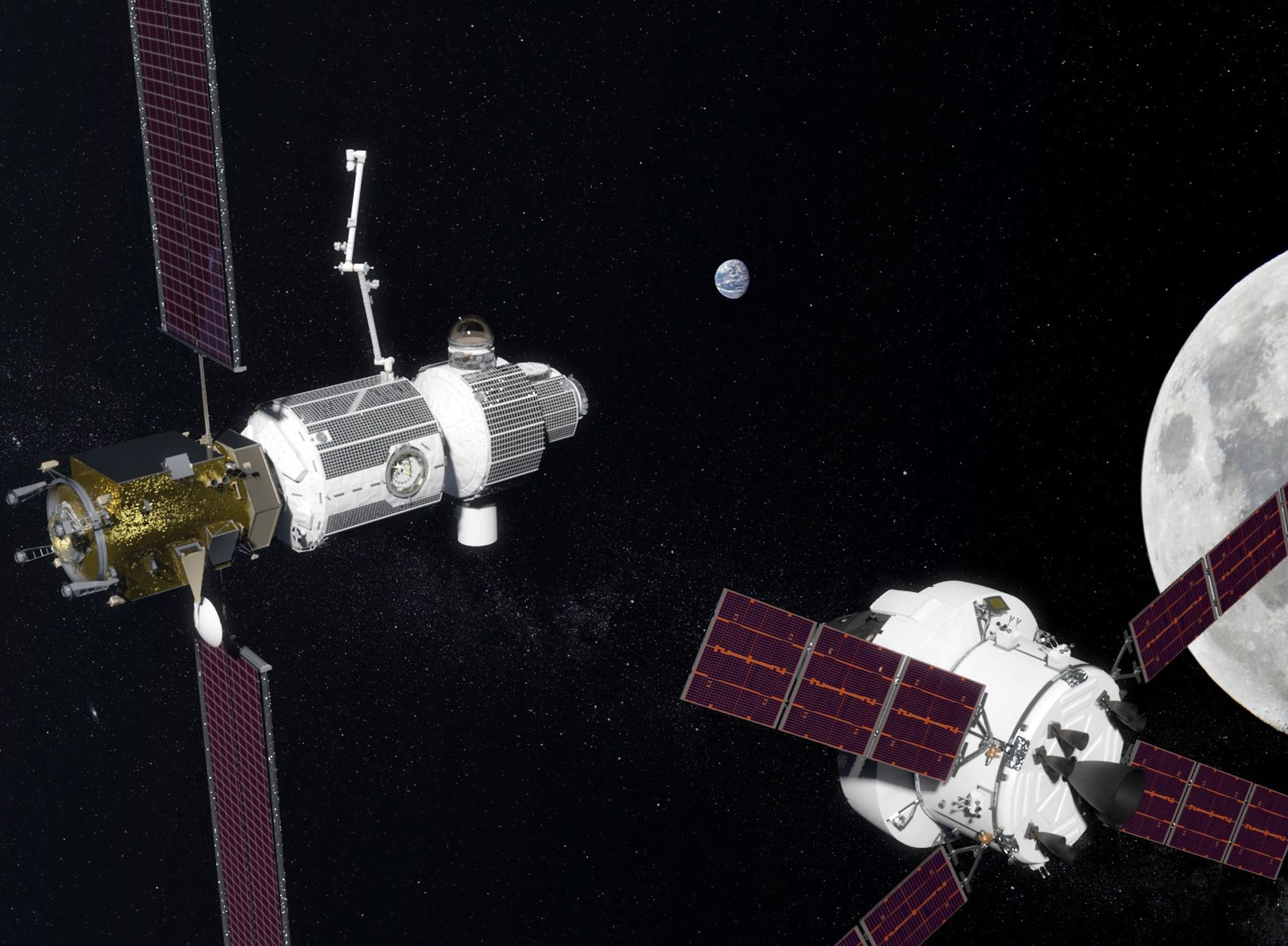 A rendering of what NASA’s outpost near the Moon could look like.