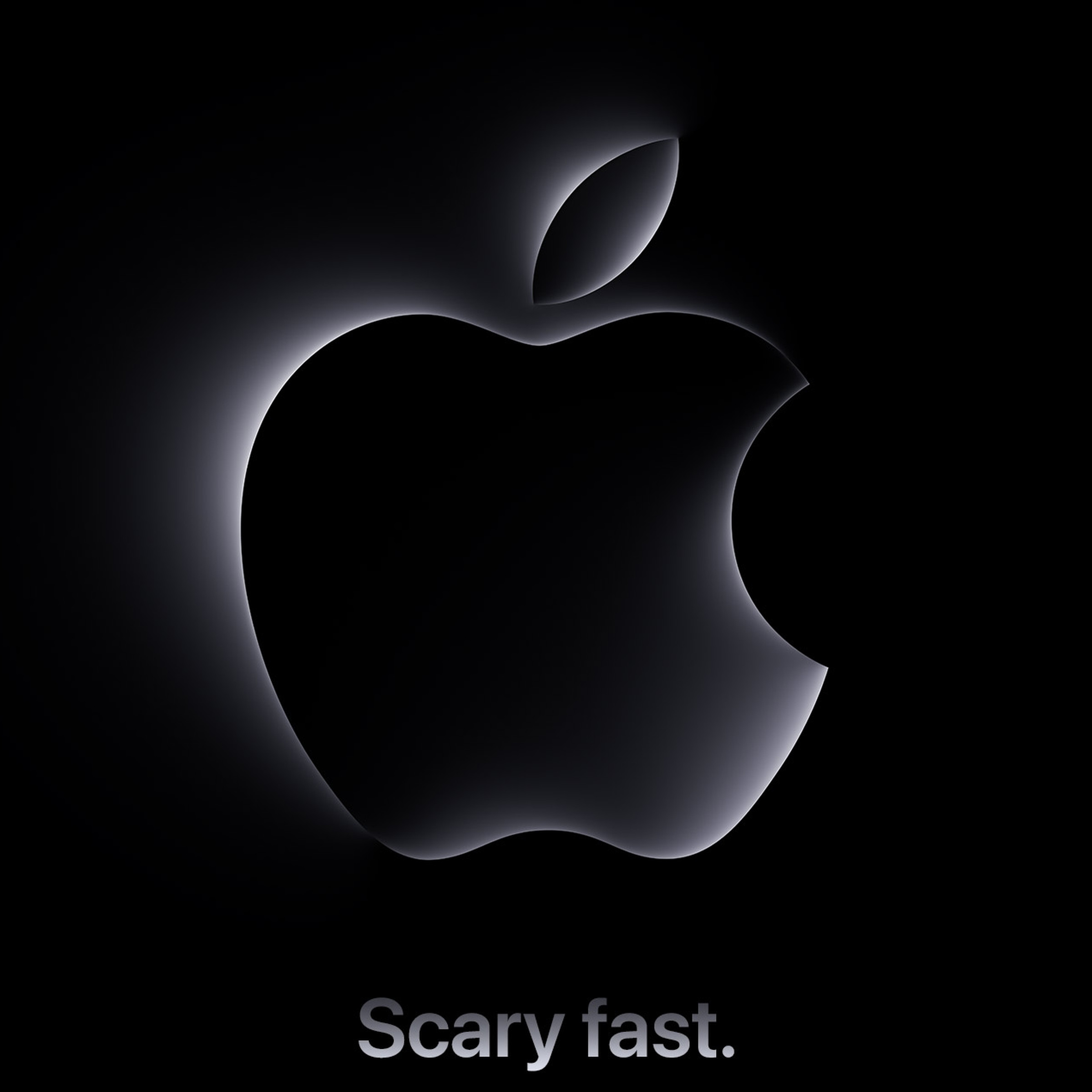 Apple logo with the words “scary fast” on a black background.