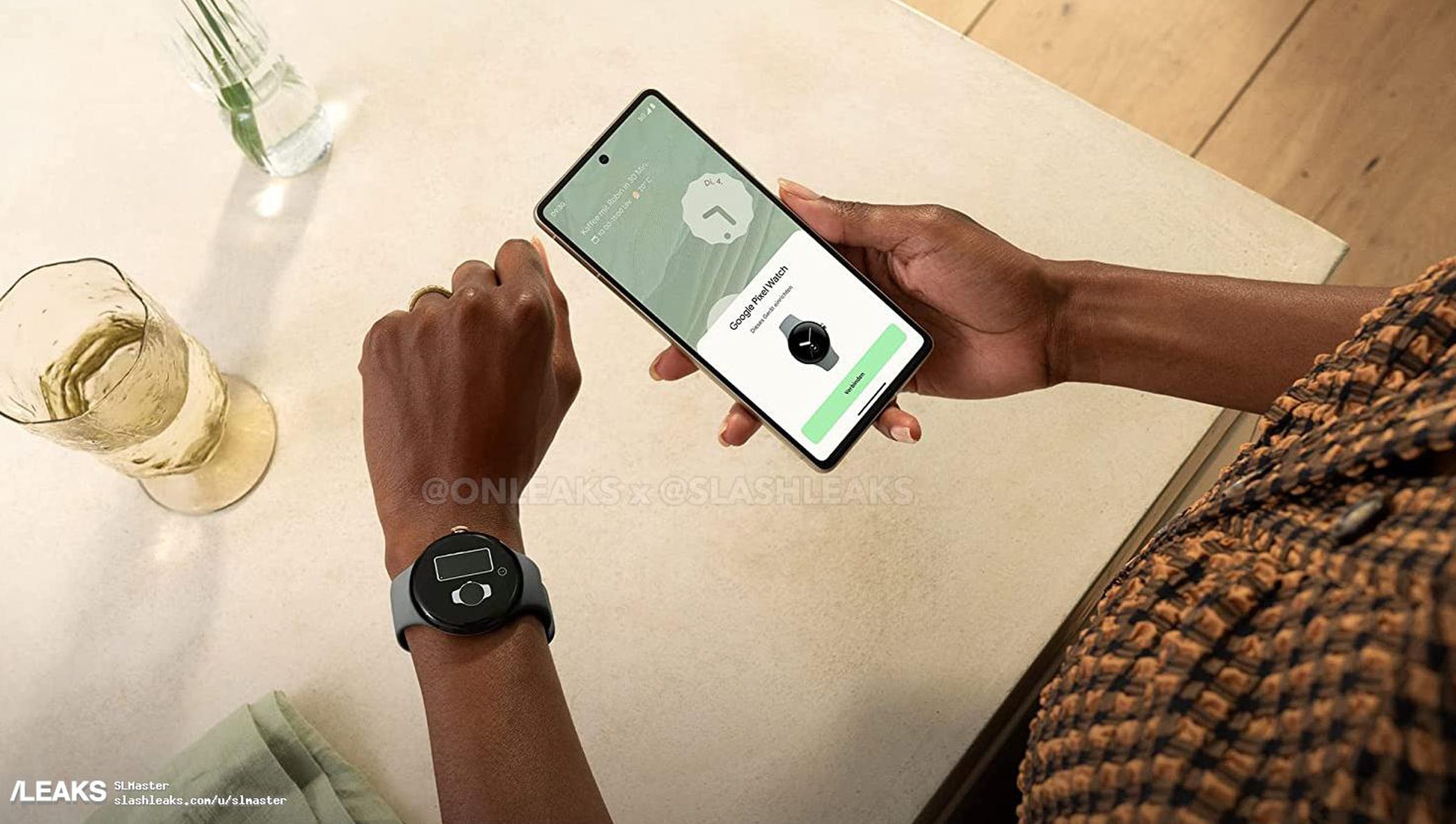 An image showing someone pairing the Pixel Watch to their phone