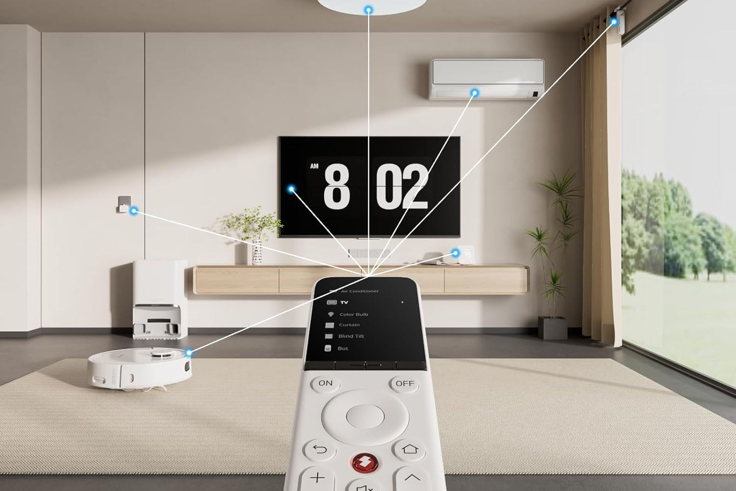 SwitchBot’s Universal Remote shown controlling several smart home devices.