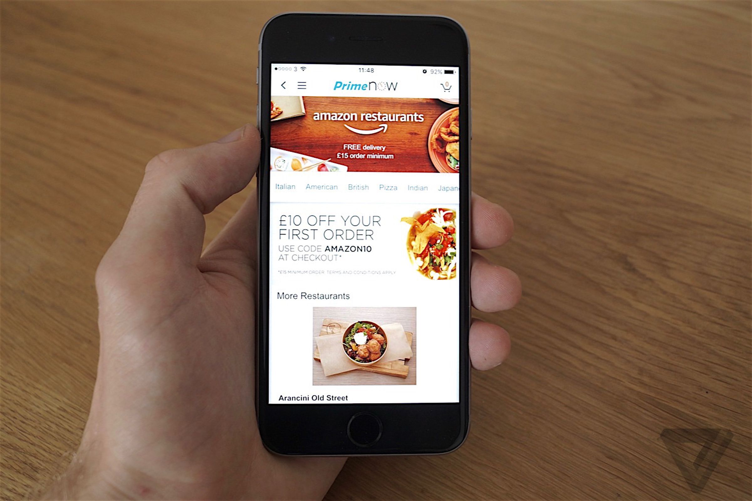 Amazon Restaurants is available through the Prime Now app in London. 