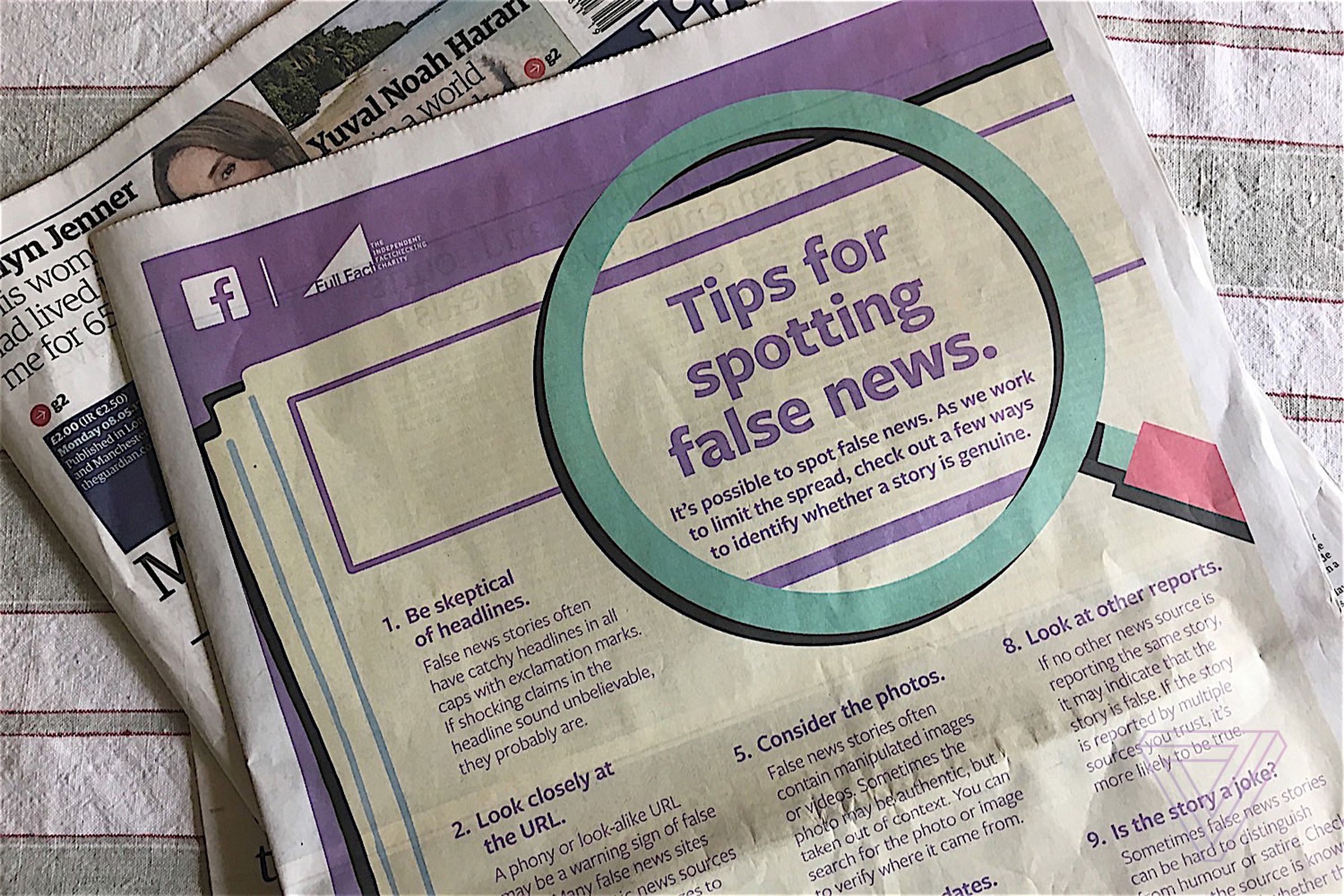 An ad from Facebook and fact-checking charity Full Fact in The Guardian on Monday 8th.