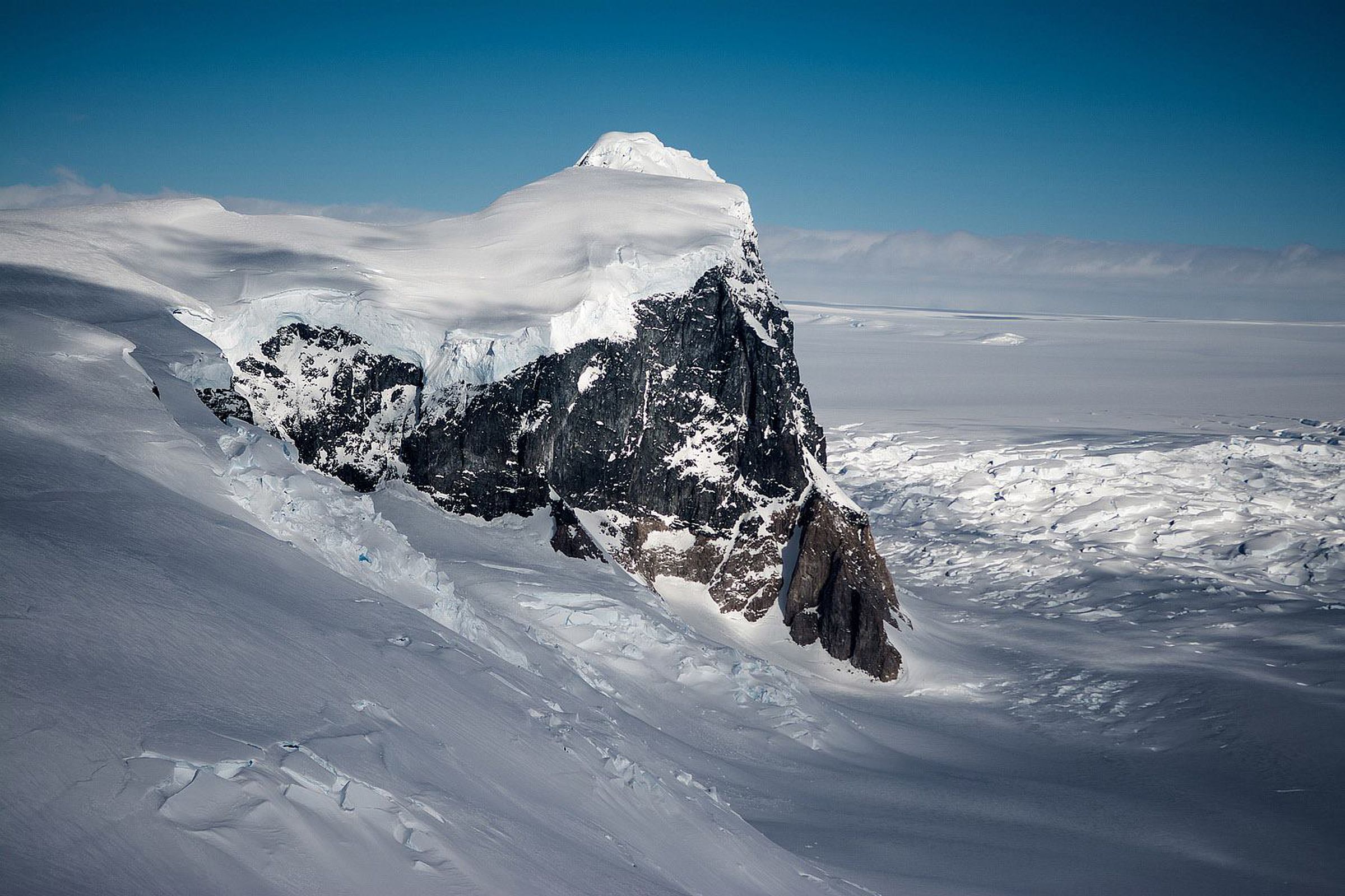 A rock outcropping on Fleming Glacier, which feeds one of the accelerating glaciers in Marguerite Bay on the western Antarctic Peninsula. 