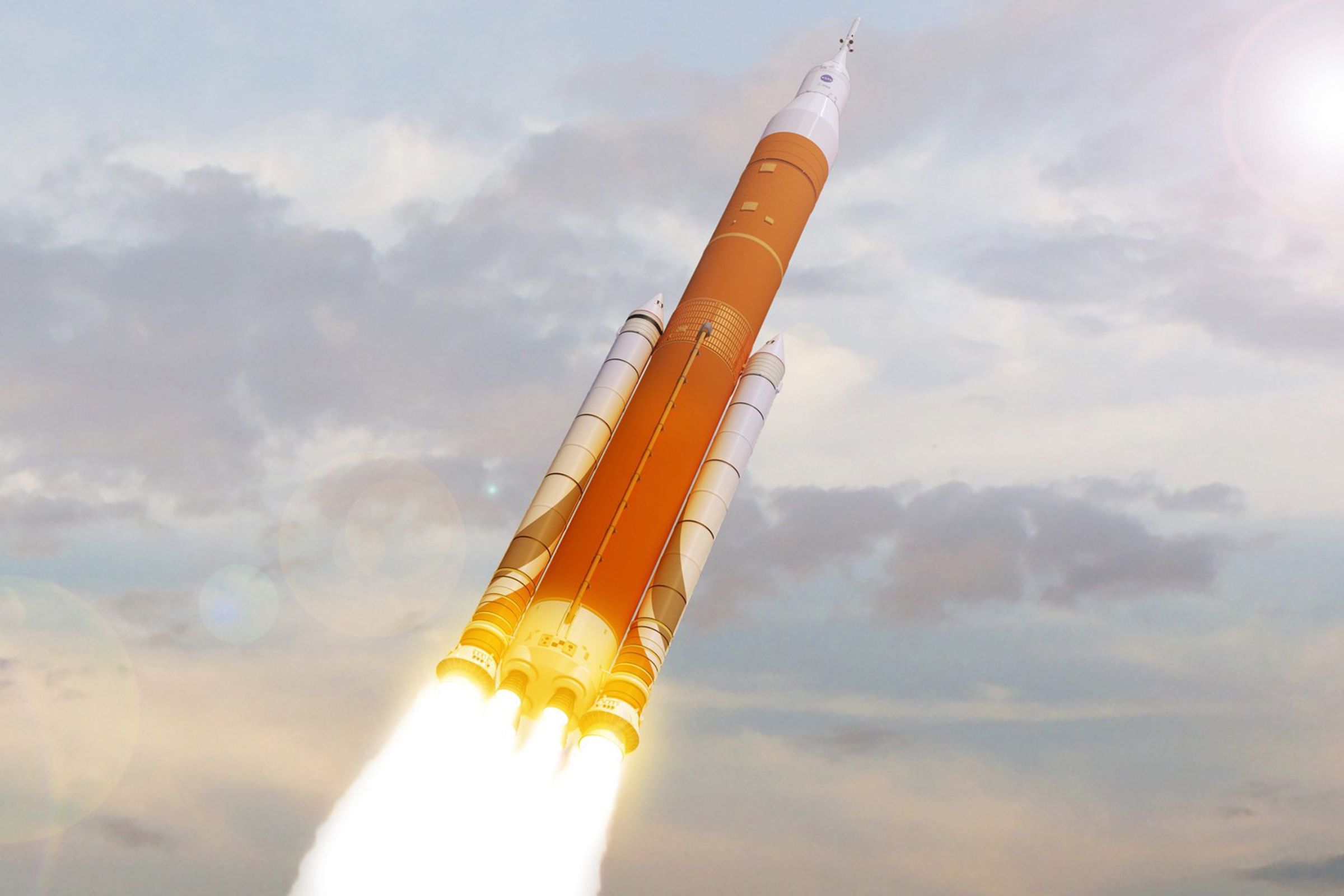 A rendering of NASA’s future Space Launch System.