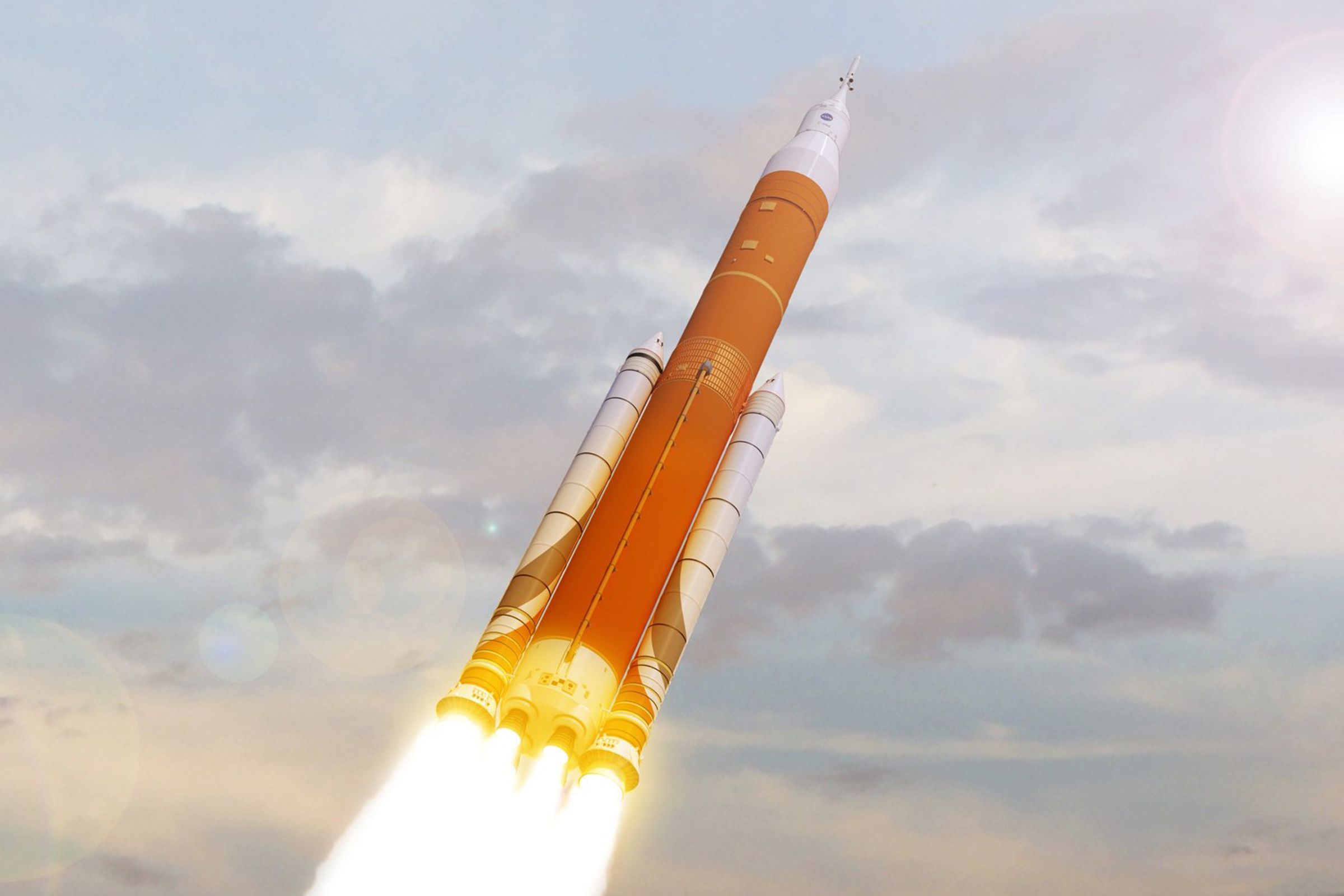 A rendering of NASA’s Space Launch System.