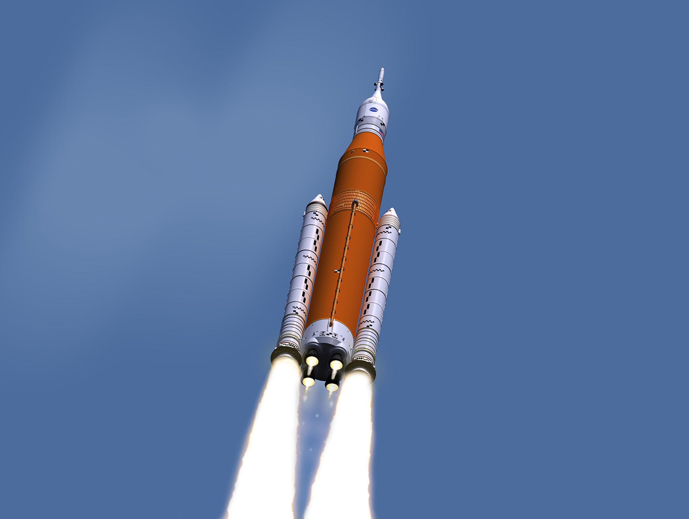 An artistic rendering of NASA’s Space Launch System.