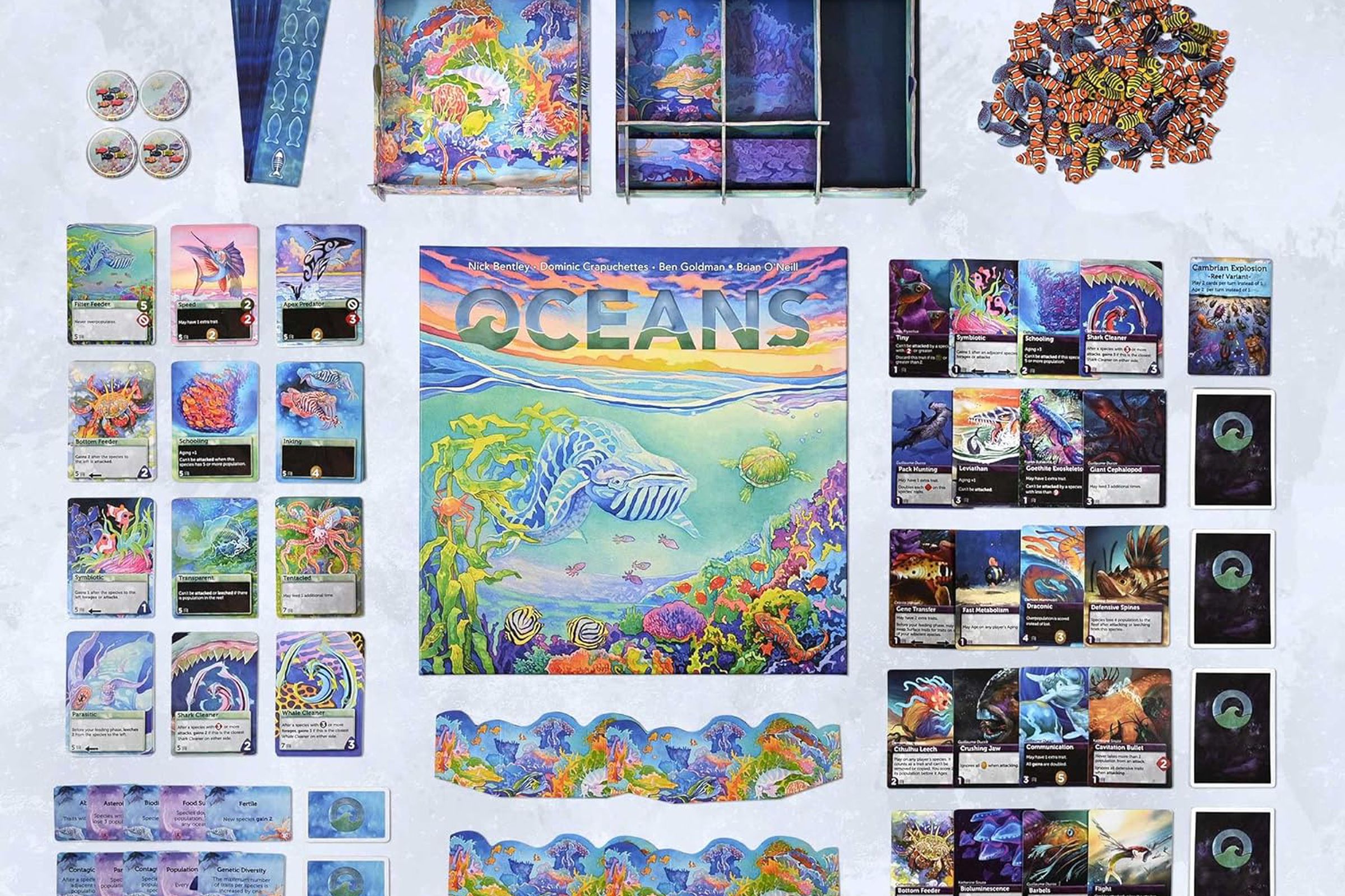 El tablero y las cartas de Evolution: Oceans.