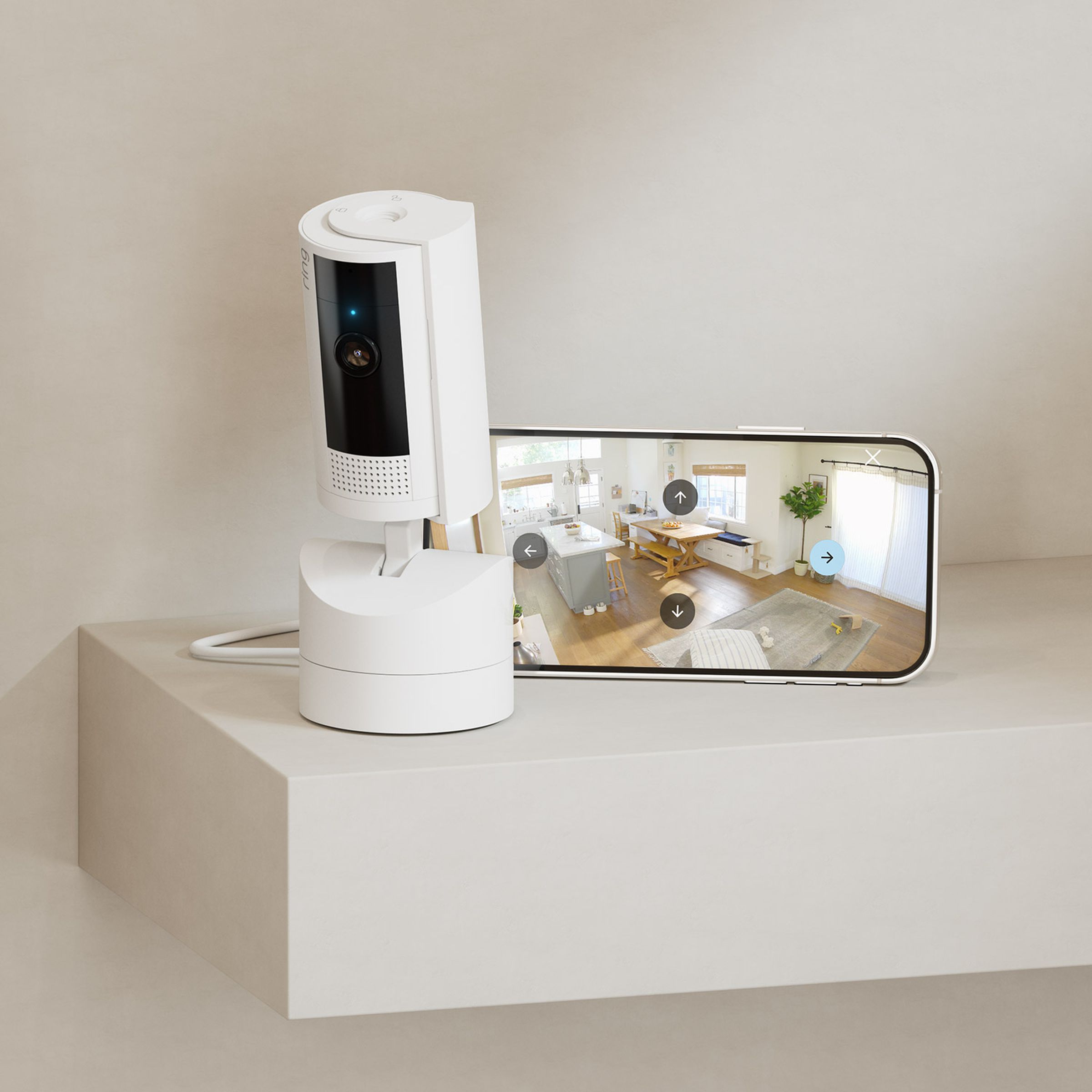 <em>Using the Ring app, you can rotate the Pan-Tilt Indoor Cam up a full 360 degrees.</em>