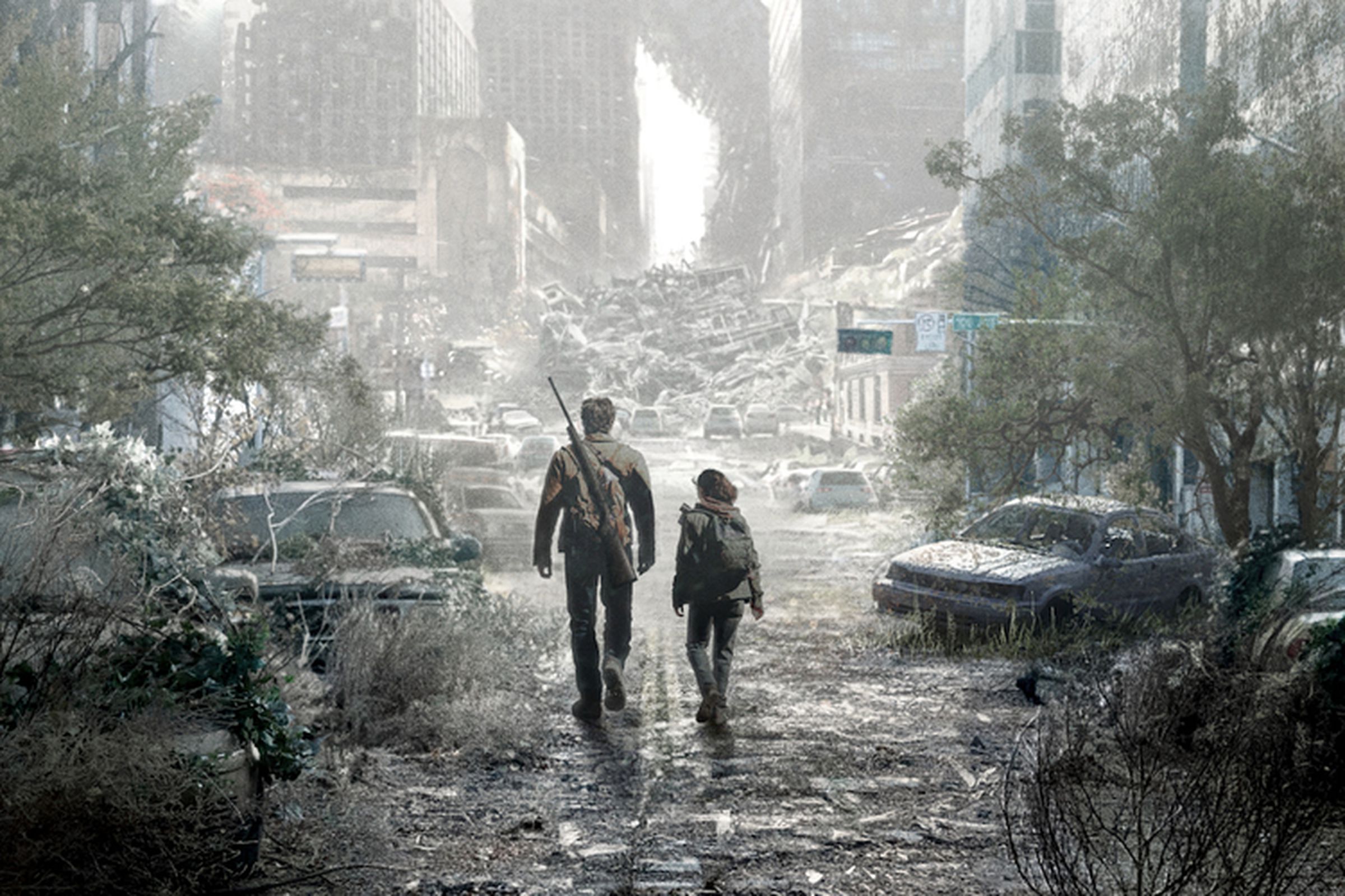 Joel and Ellie in promotional art for The Last of Us.