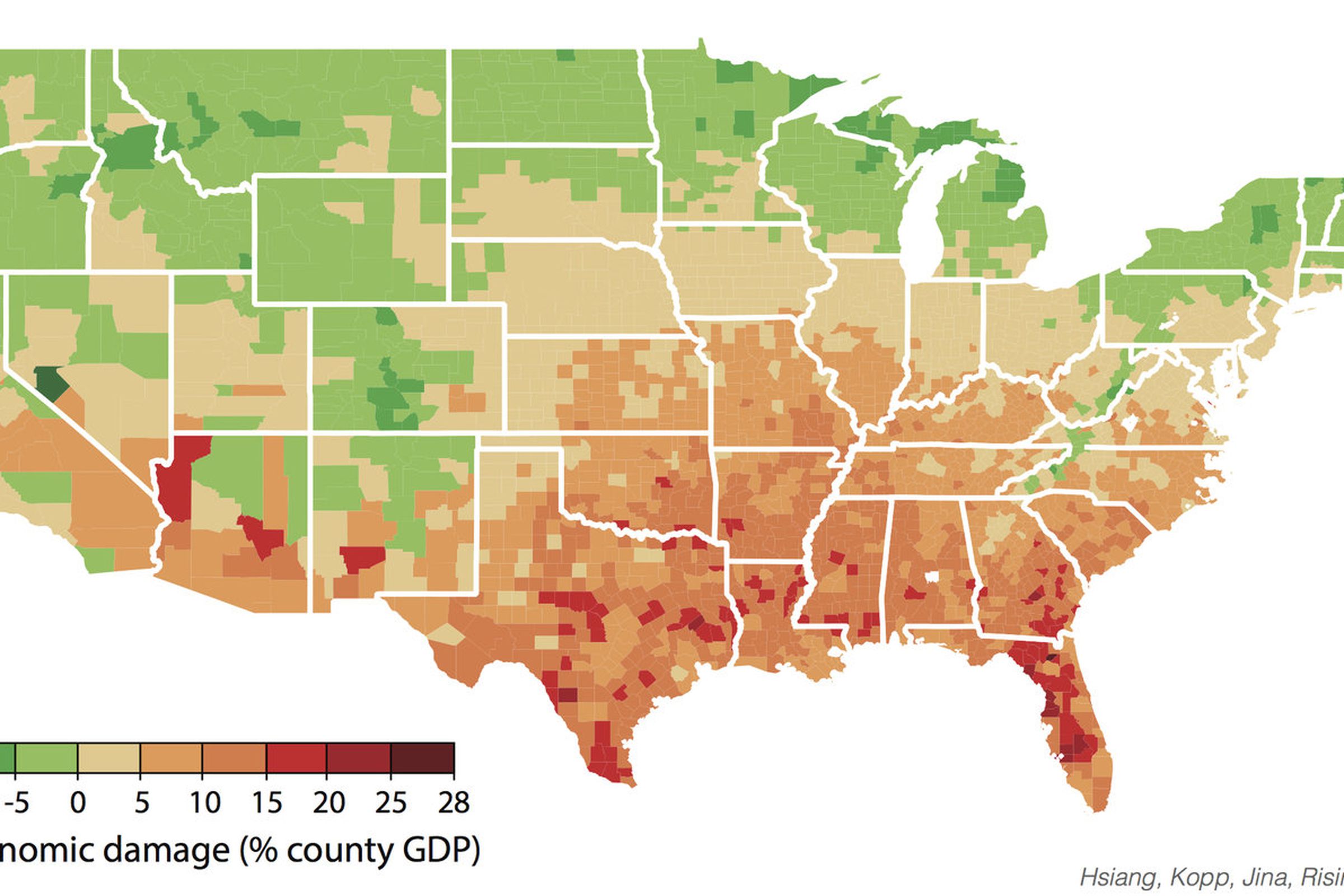 County-level annual damages by climate change during 2080-2099 under business-as-usual emissions trajectory.