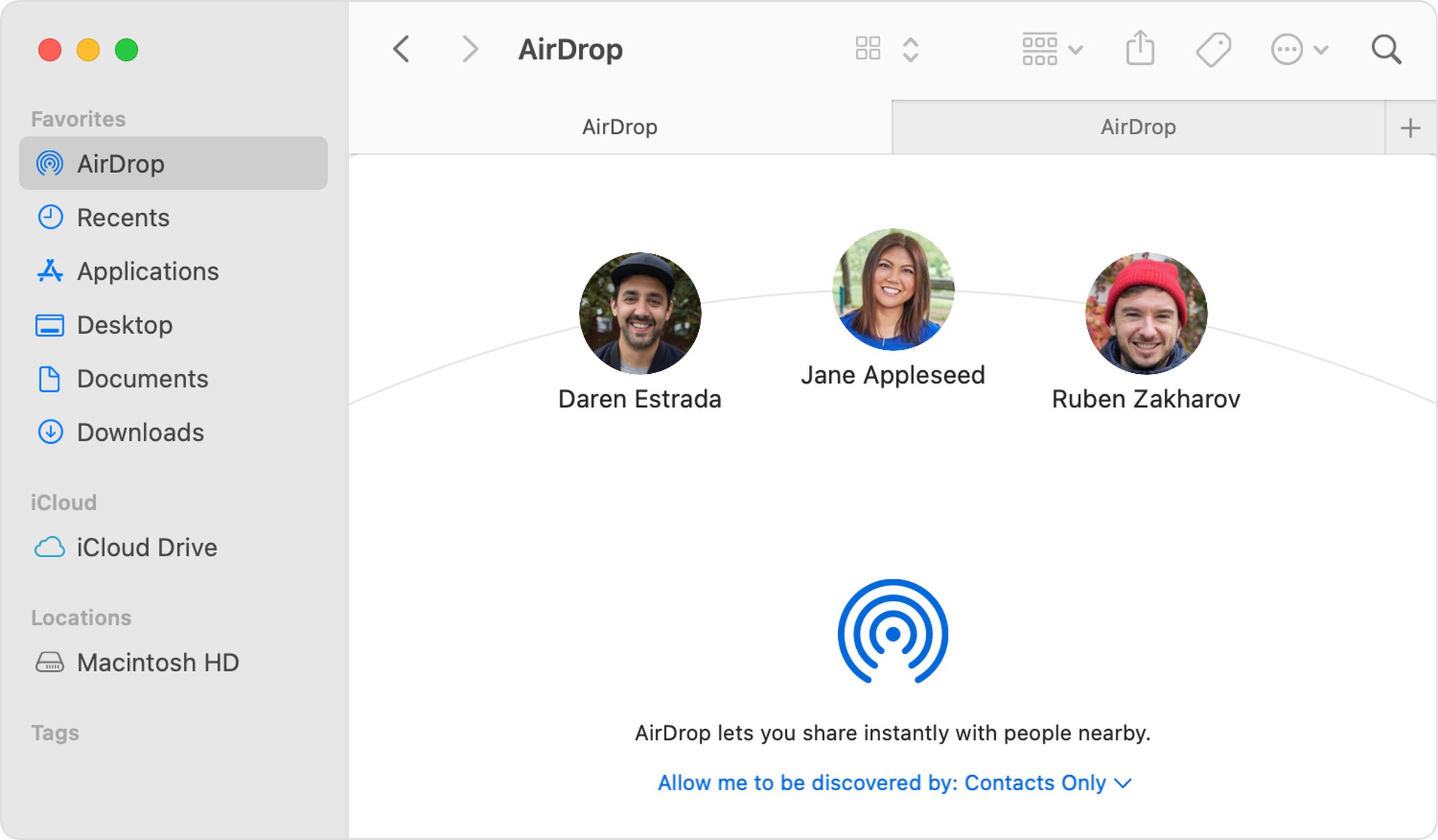 Nearby AirDrop recipients will appear in Finder.