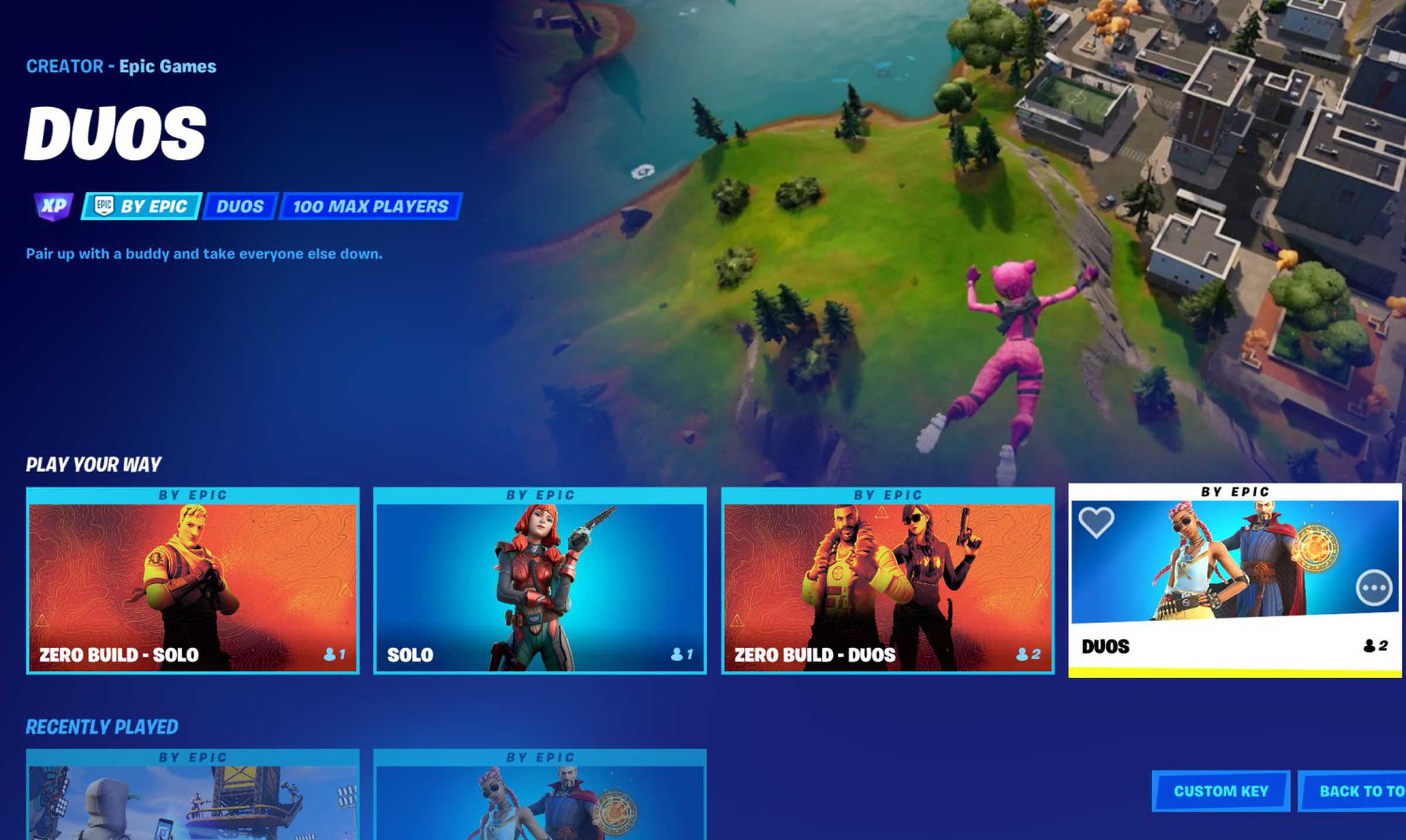 Fortnite queue with options for regular or Zero Build
