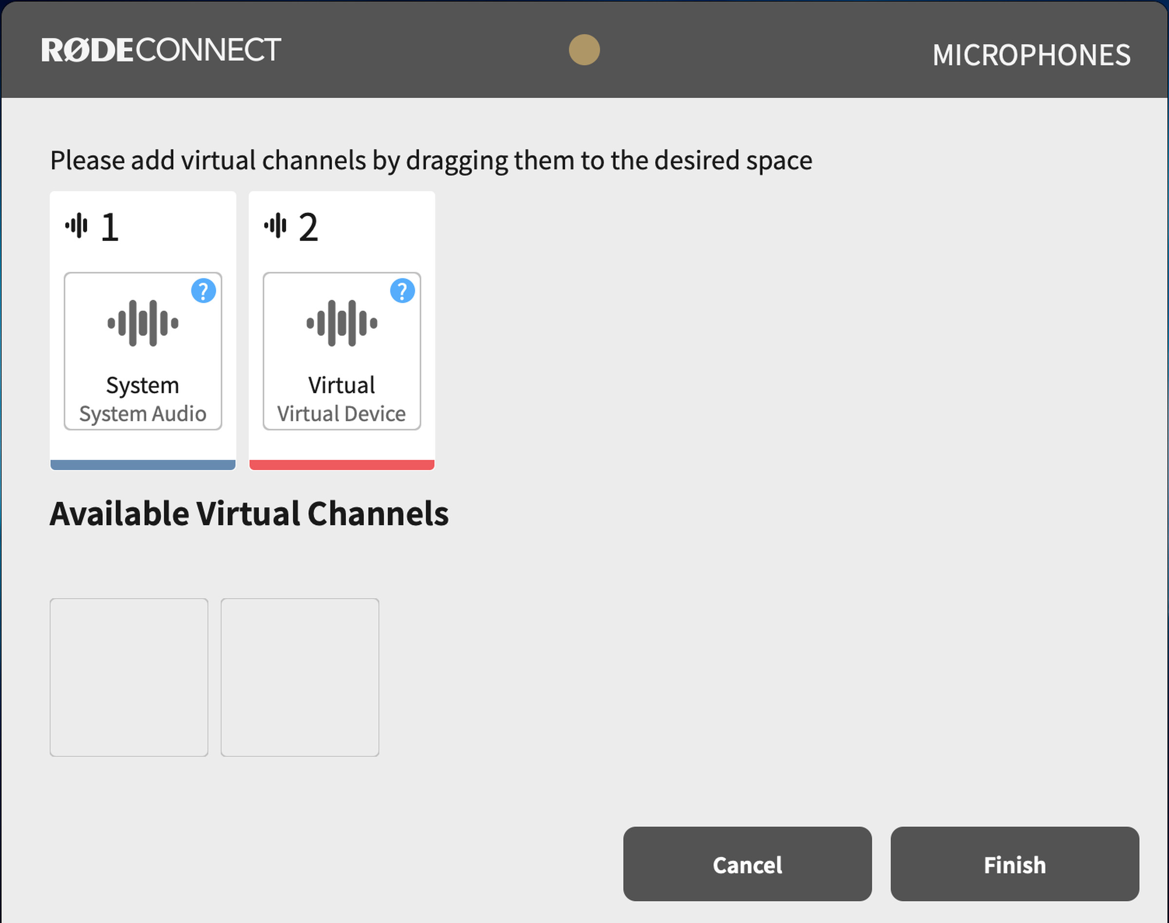 The app interface of Rode Connect