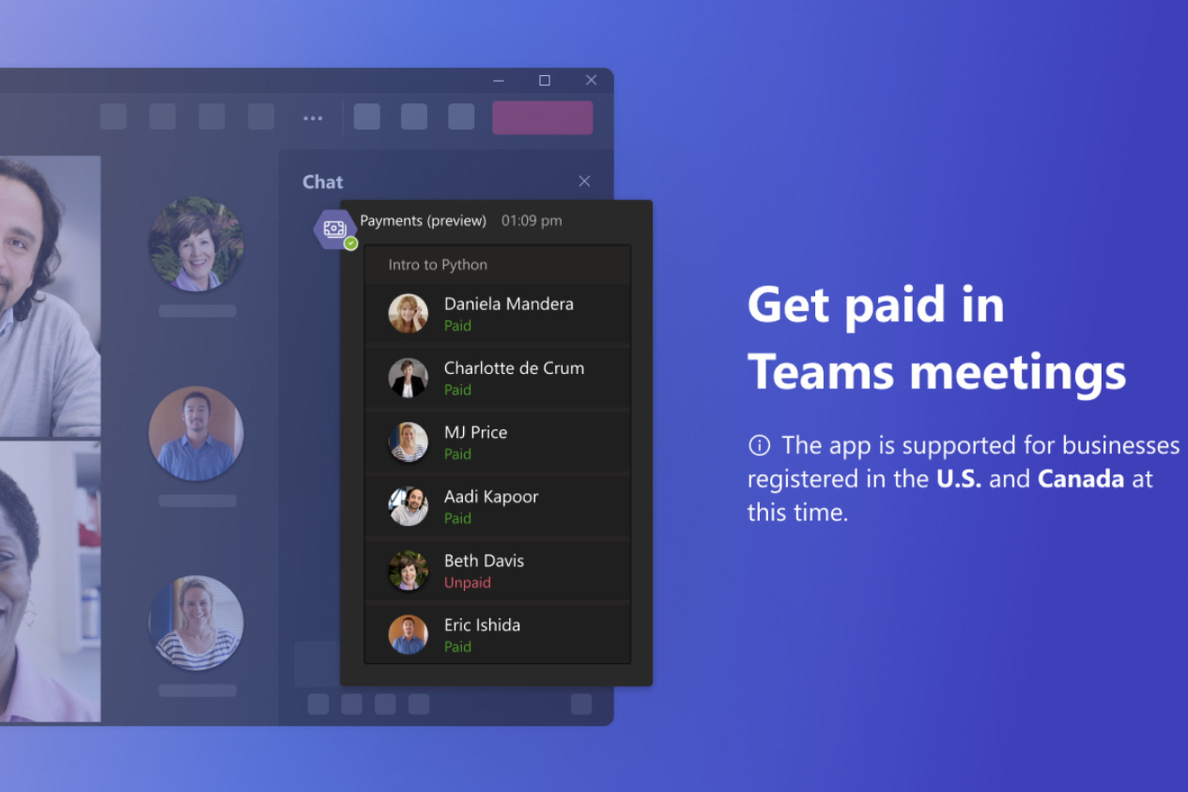 Illustration of payments inside Microsoft Teams