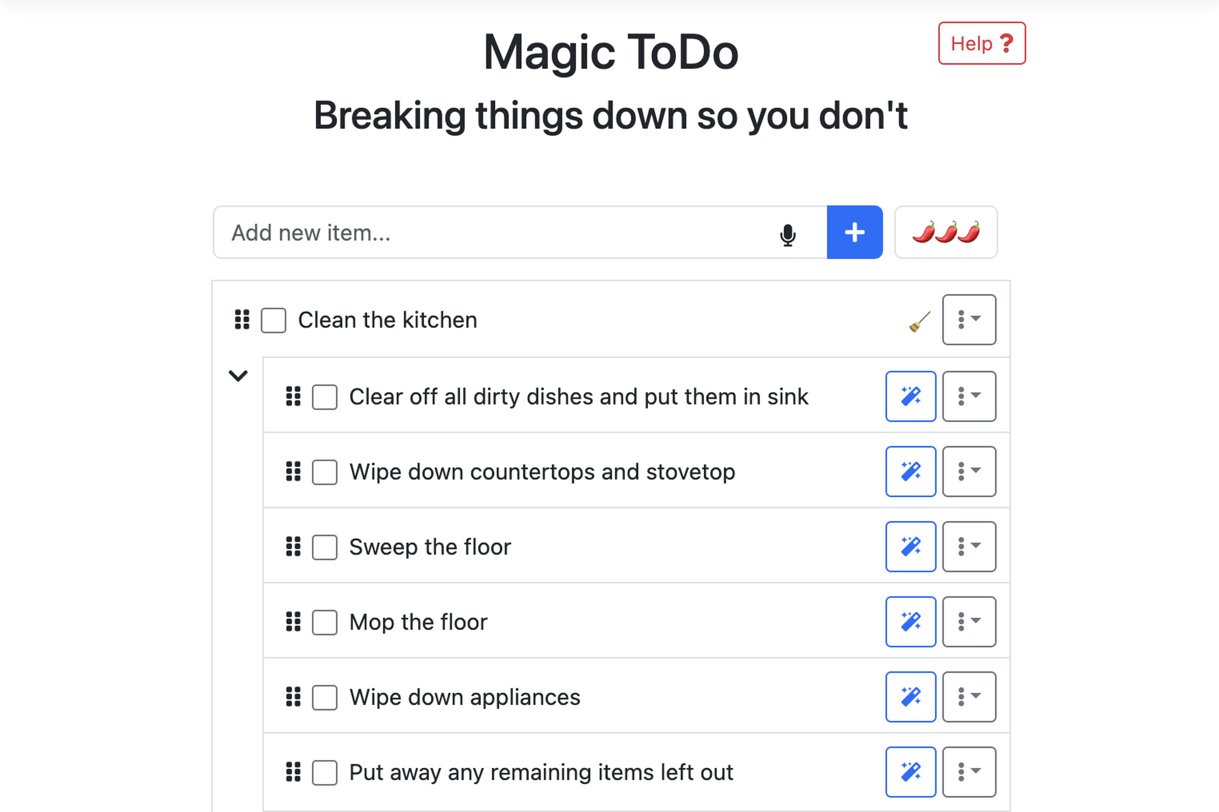 Magic To Do list of chores to clean kitchen