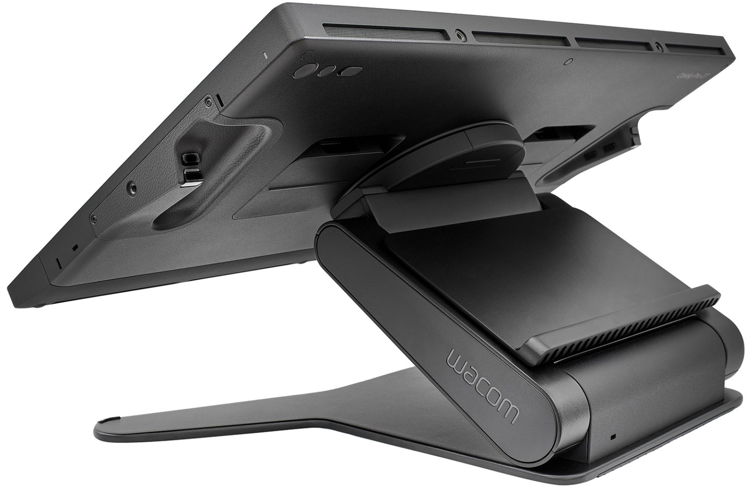 <em>The Cintiq Pro 27 may look like a typical computer display from the front, but it can be maneuvered into various positions.</em>