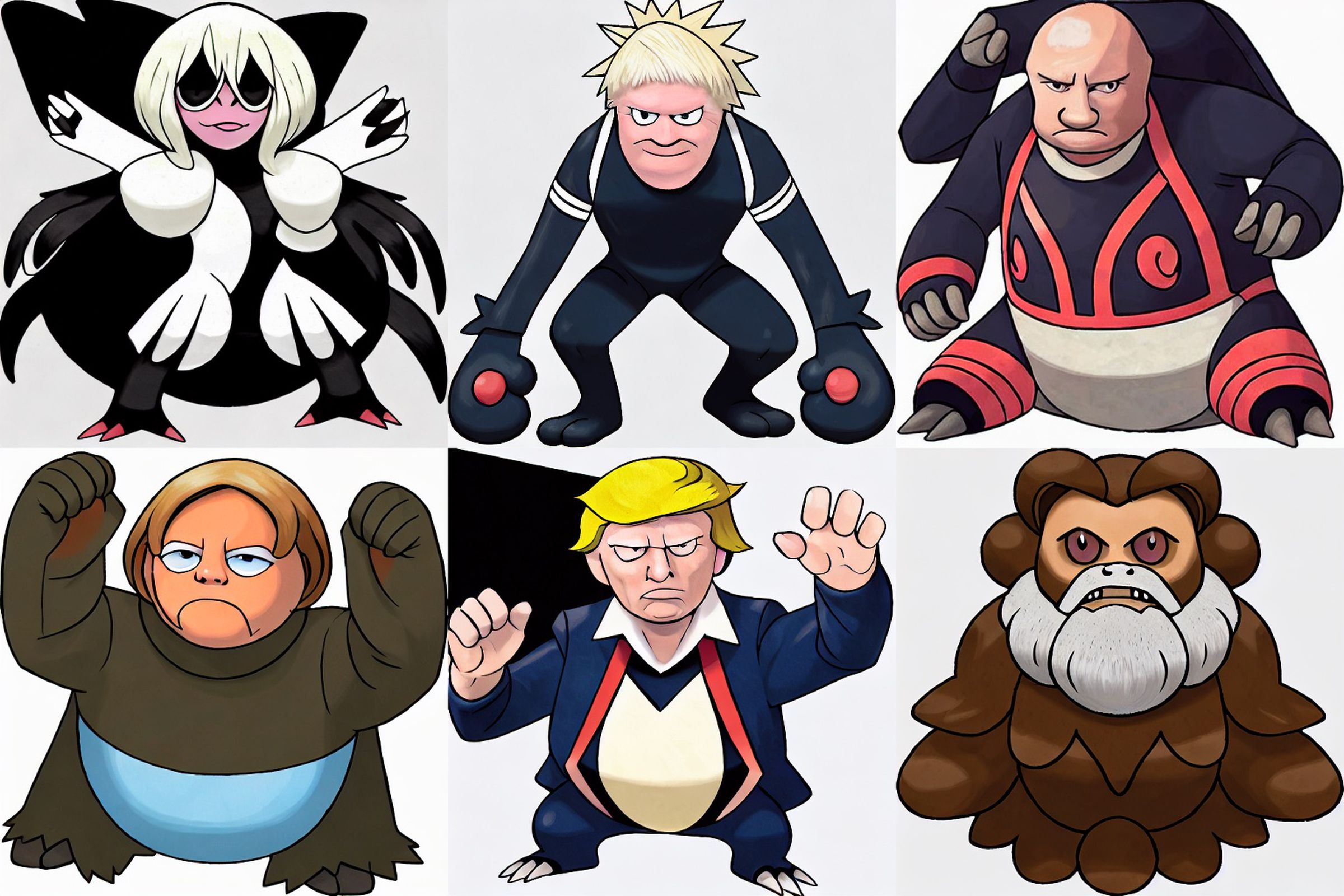 From left to right, top to bottom: Lady Gaga, Boris Johnson, Vladimir Putin, Angela Merkel, Donald Trump, Plato. 