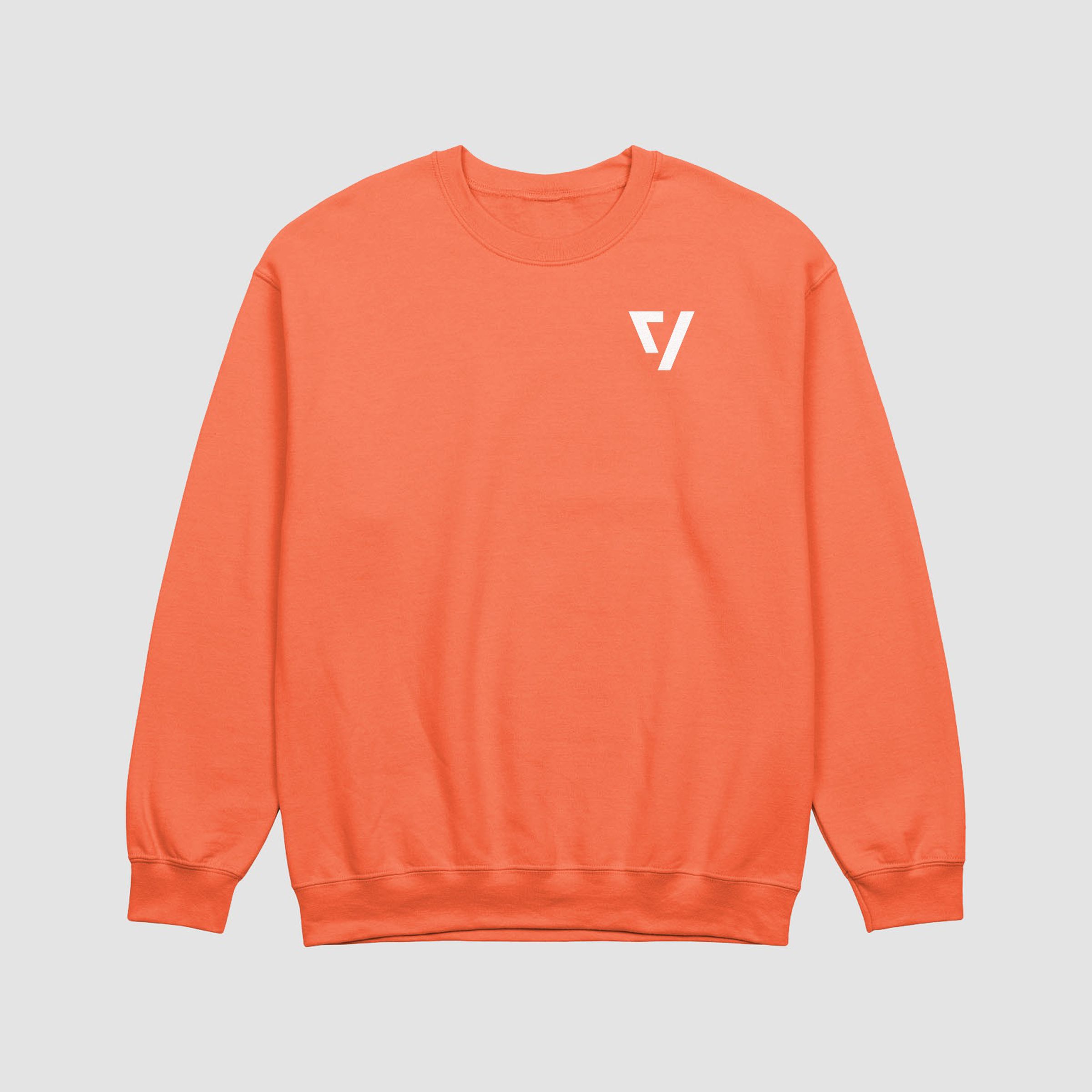 Orange crewneck sweatshirt with The Verge logo
