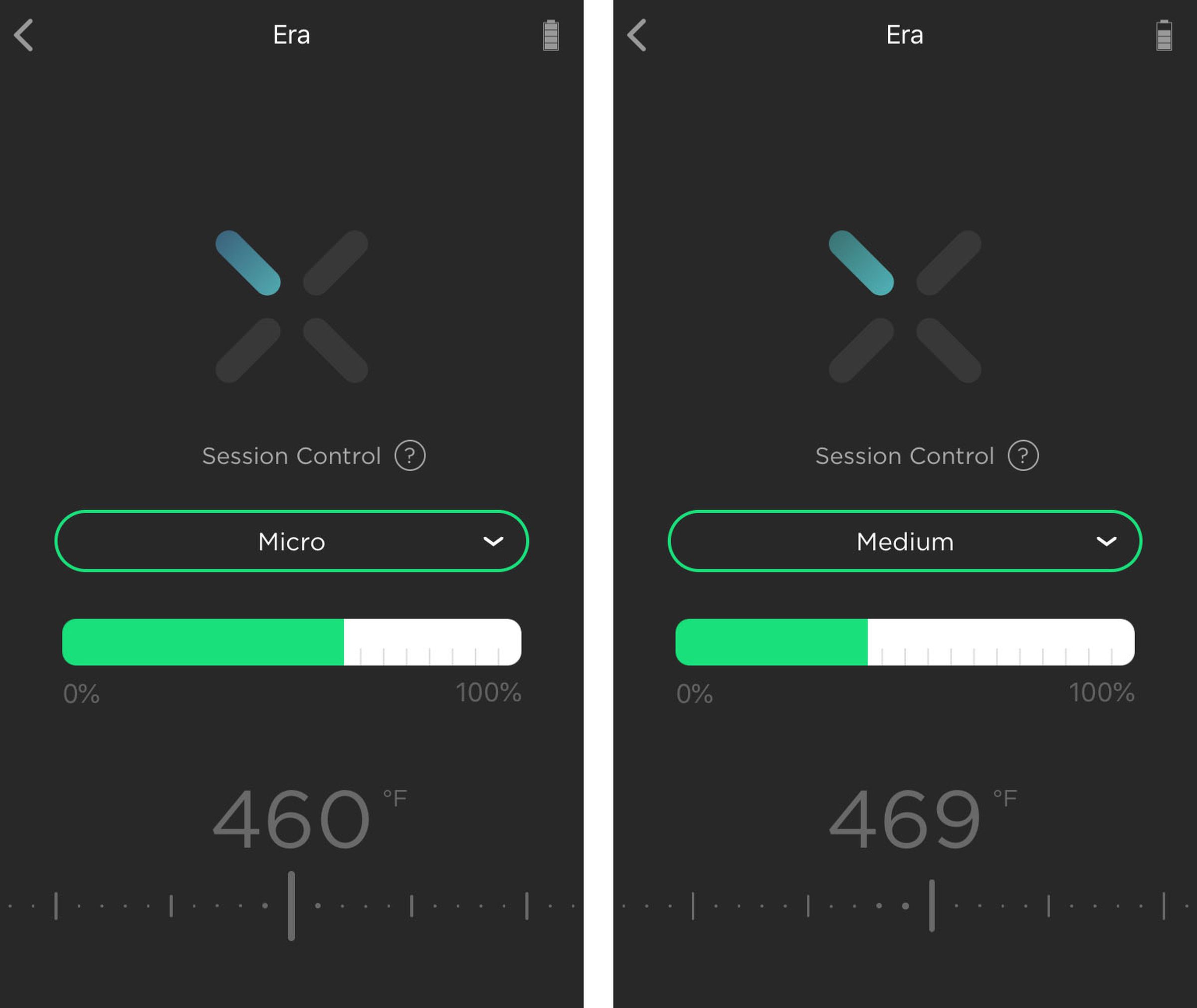 Dosing control interface in the Pax app for iOS.