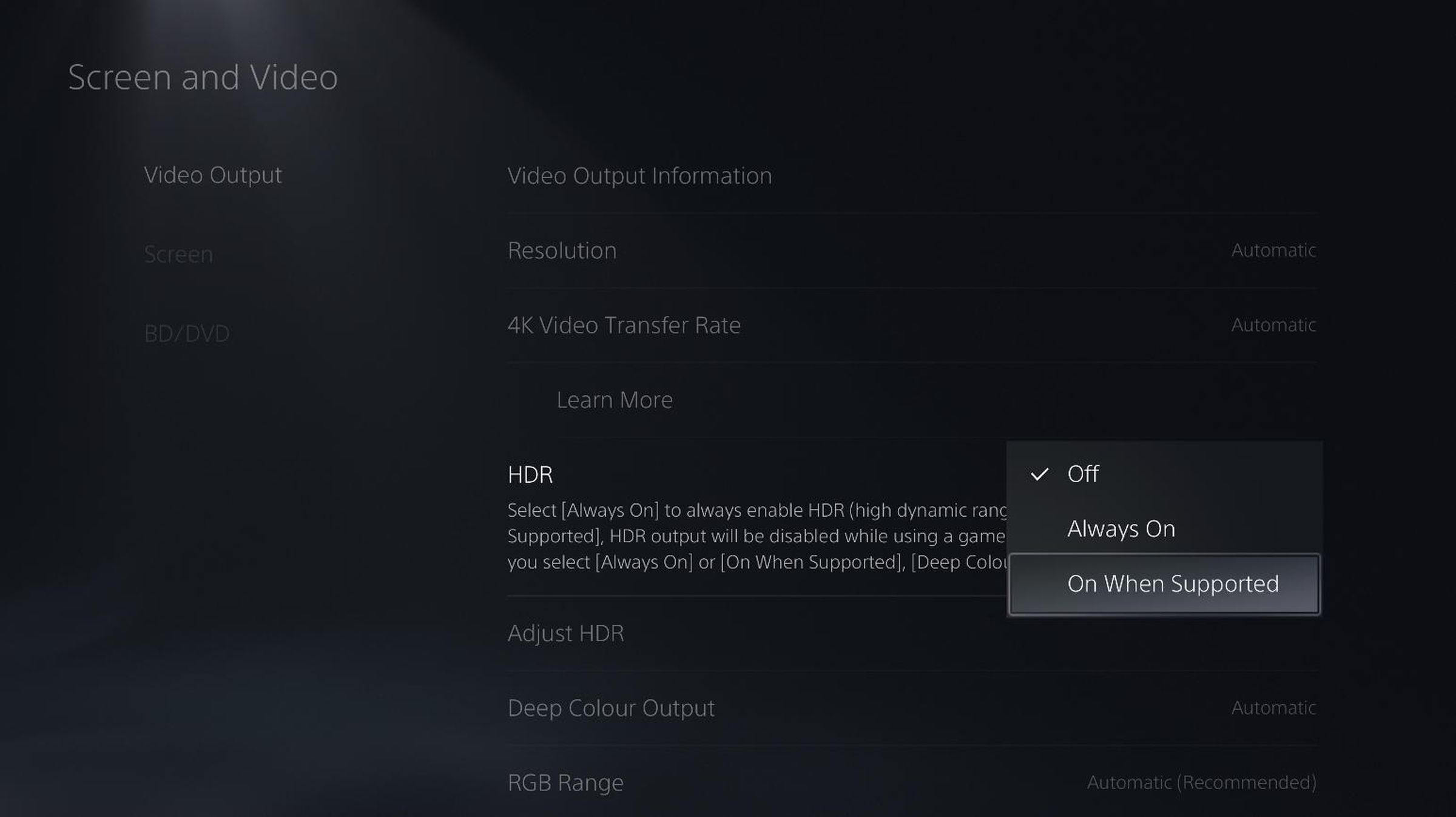 New HDR options on the PS5.