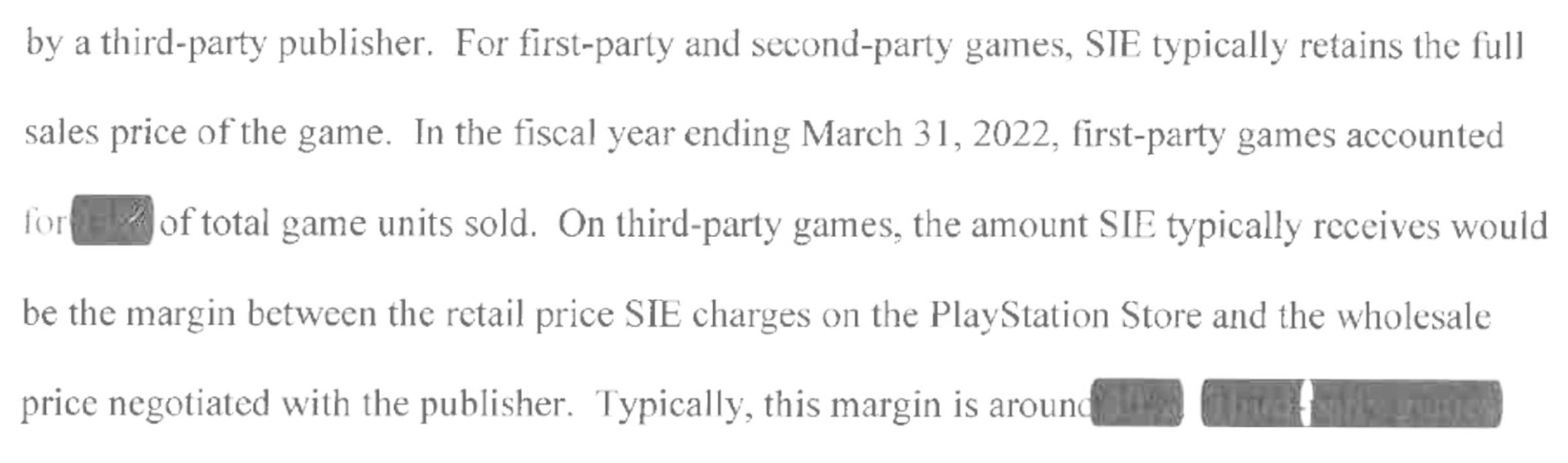 Does that first bit say 14 percent of PlayStation games sold are Sony’s own first-party games? We’re not quite sure, but comparing to other numbers in the document it looks like “1” and “4”. 