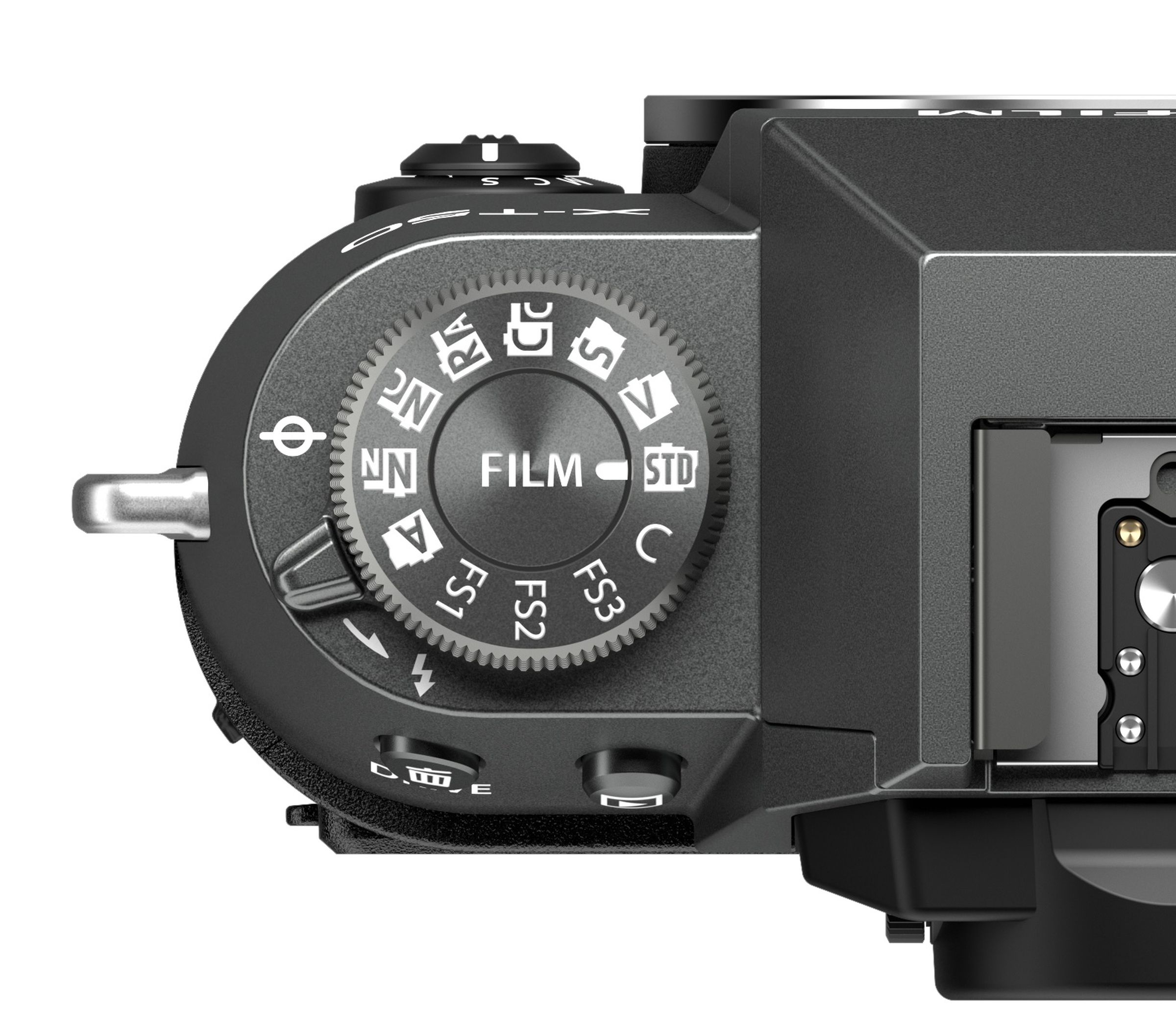 A top-down image of the film simulation dial on Fujifilm’s X-T50 camera.