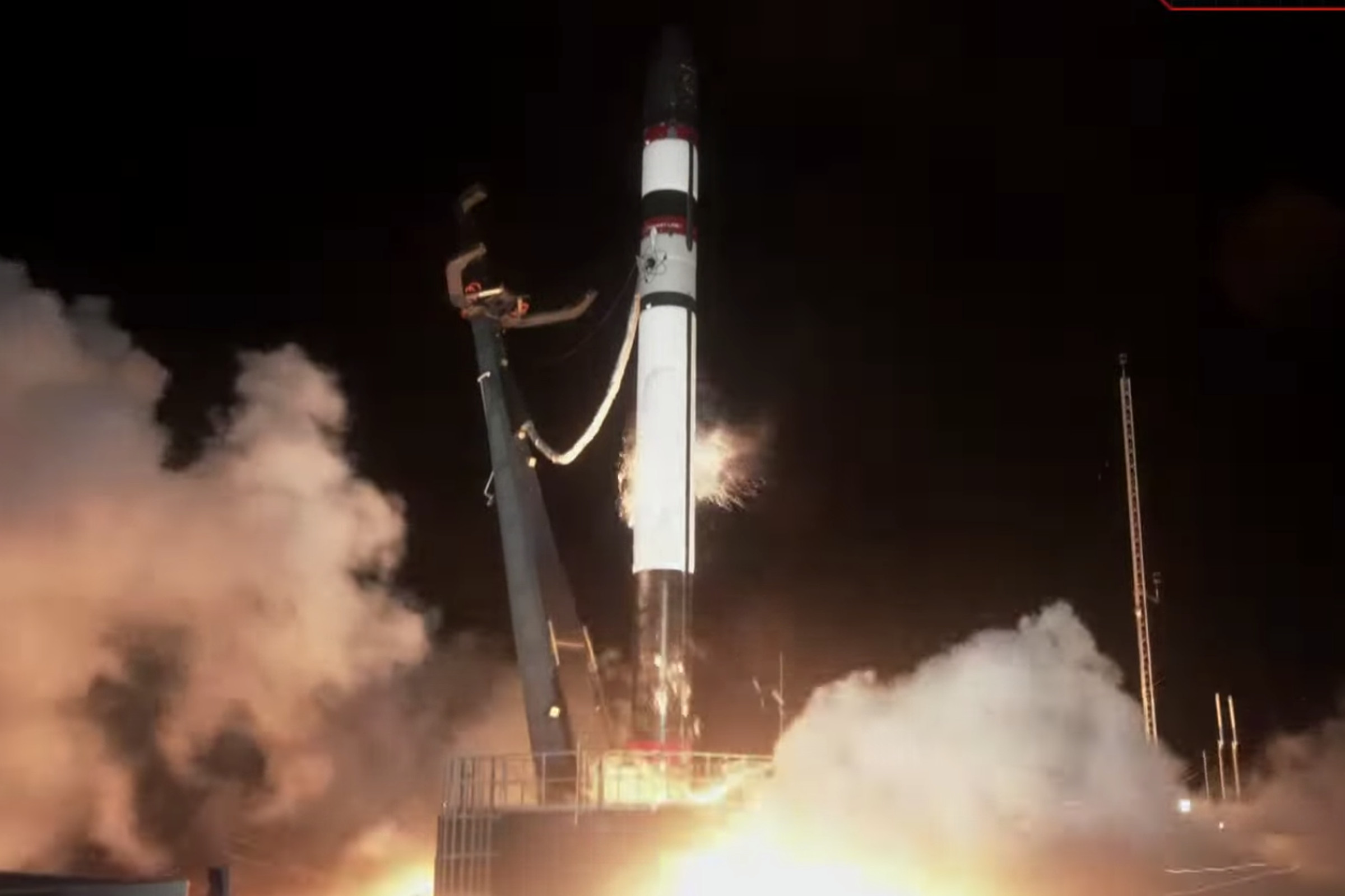 Rocket Lab’s Electron rocket launches from New Zealand on Saturday, as seen on the company’s live video feed.