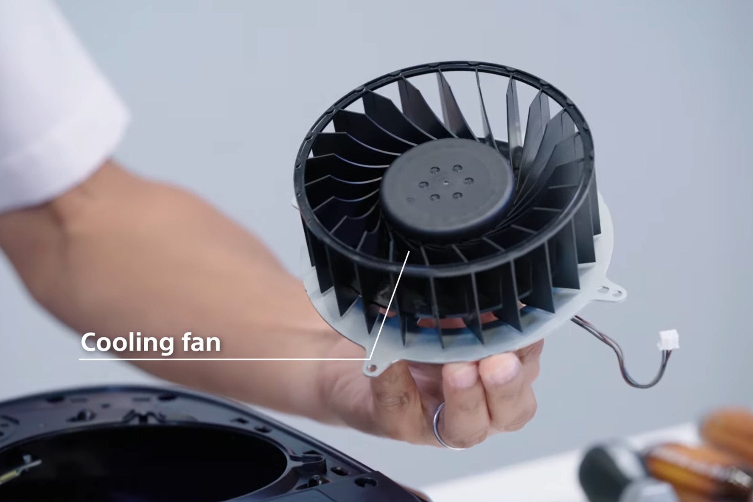 The cooling fan of the PS5 as seen in a Sony teardown video earlier this month. 