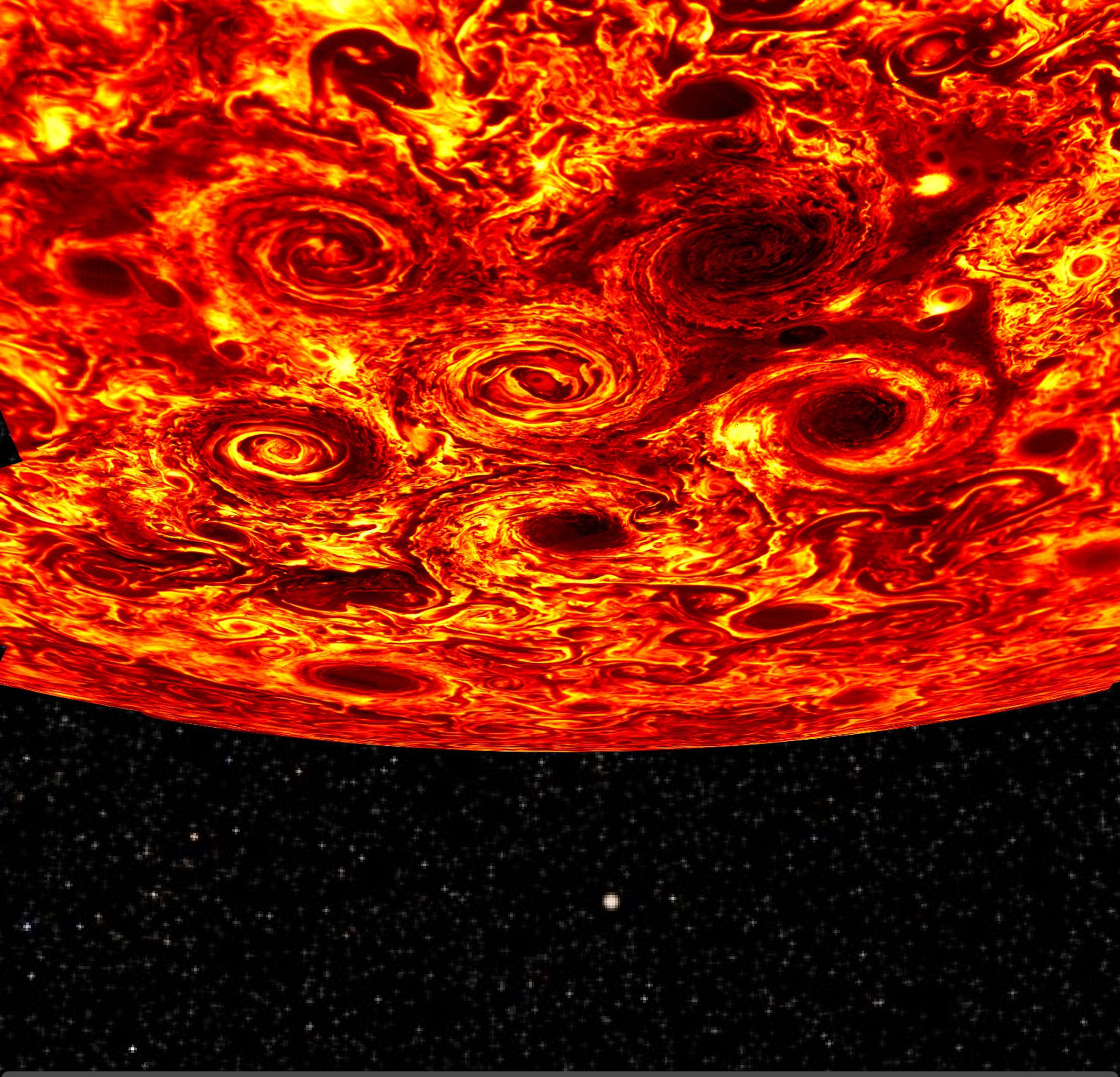 A mosaic of Jupiter’s south pole, seen in infrared from Juno.