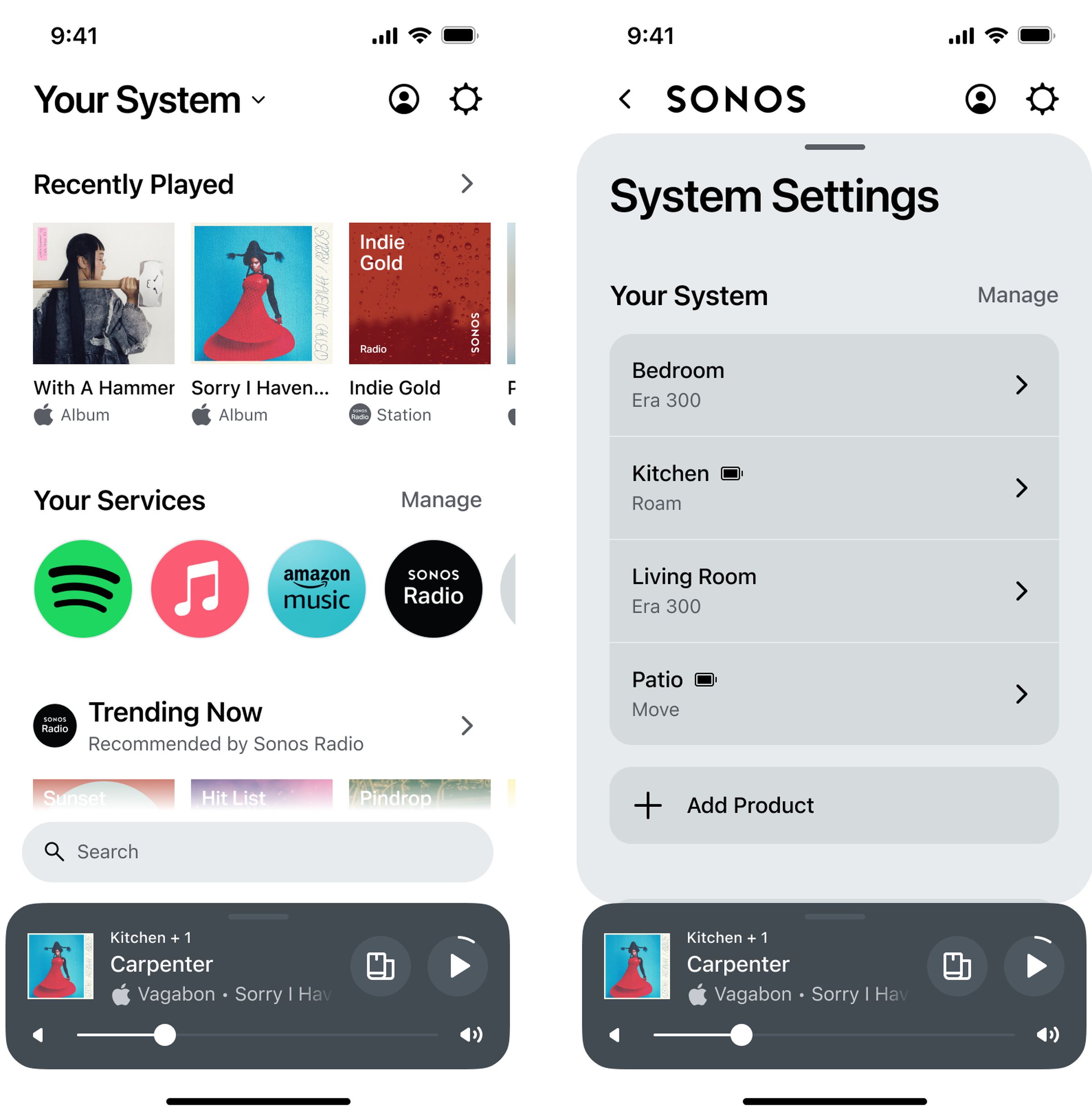 Screenshots of the new Sonos app.