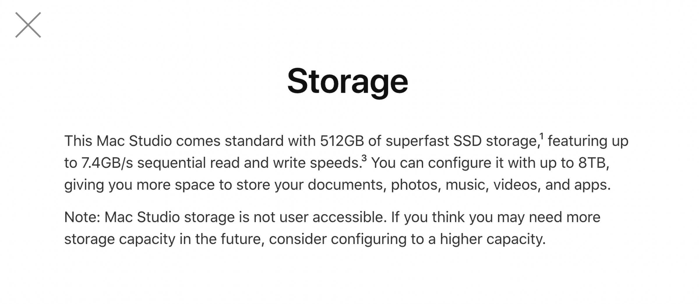 Apple says users can’t access the Mac Studio’s storage.