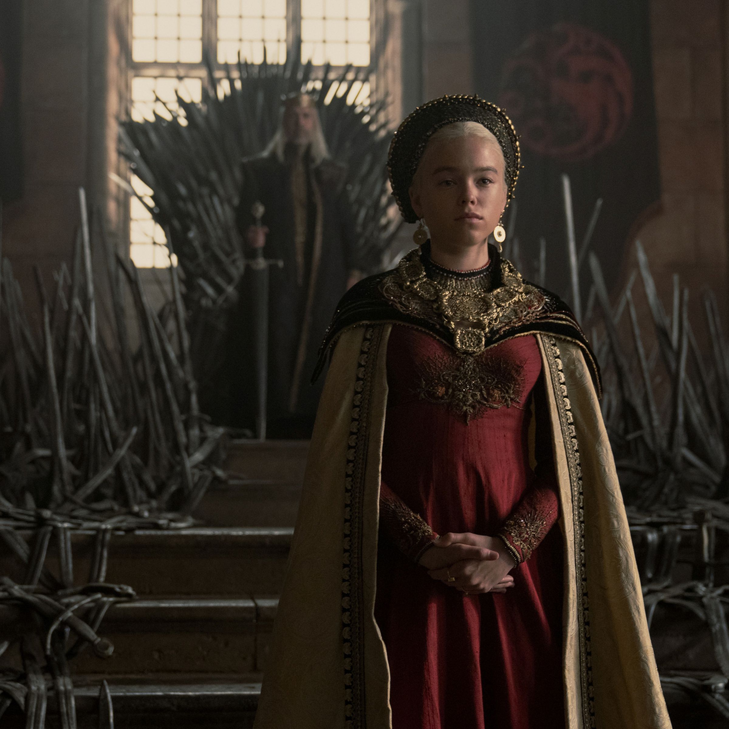 Milly Alcock as Princess Rhaenyra Targaryen, Paddy Considine as King Viserys I Targaryen
