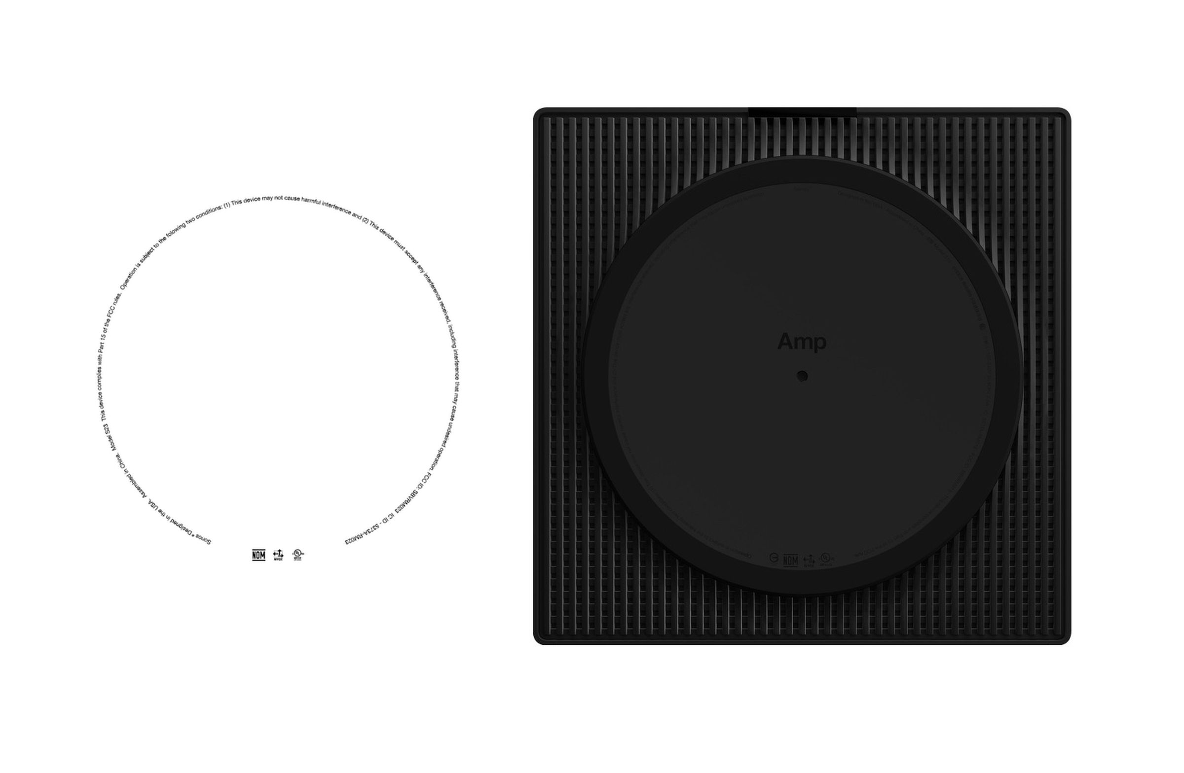 New Sonos device model S23 at left, Sonos Amp at right.