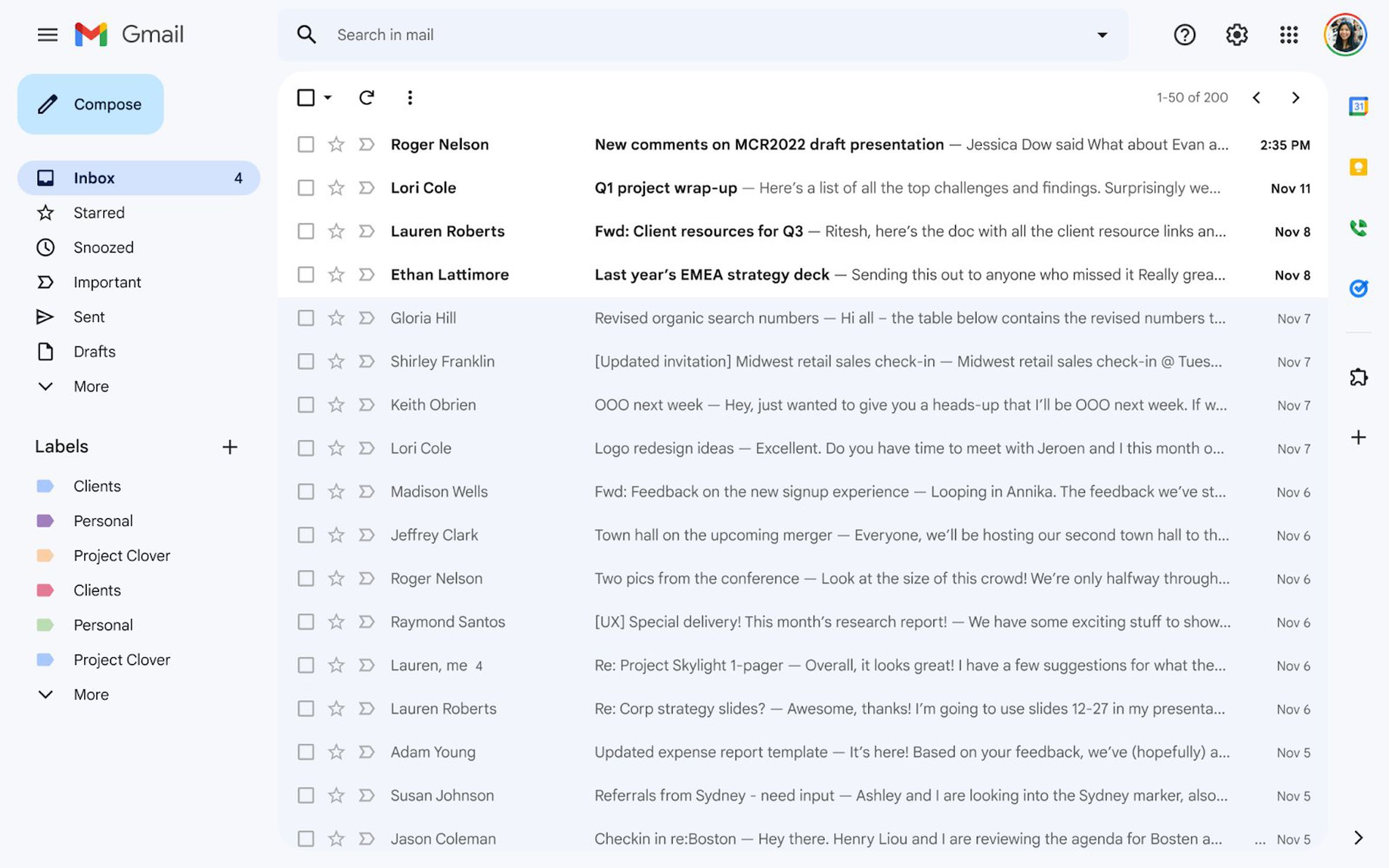 Gmail’s new UI, with just Gmail and the other apps disabled