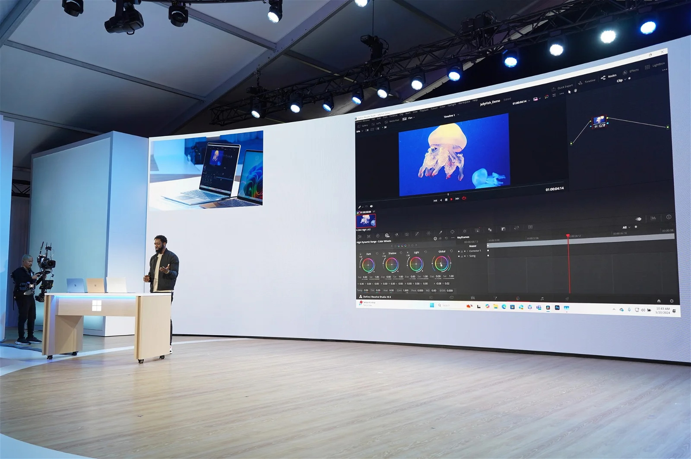 Davinci Resolve demo on stage at Microsoft Surface event