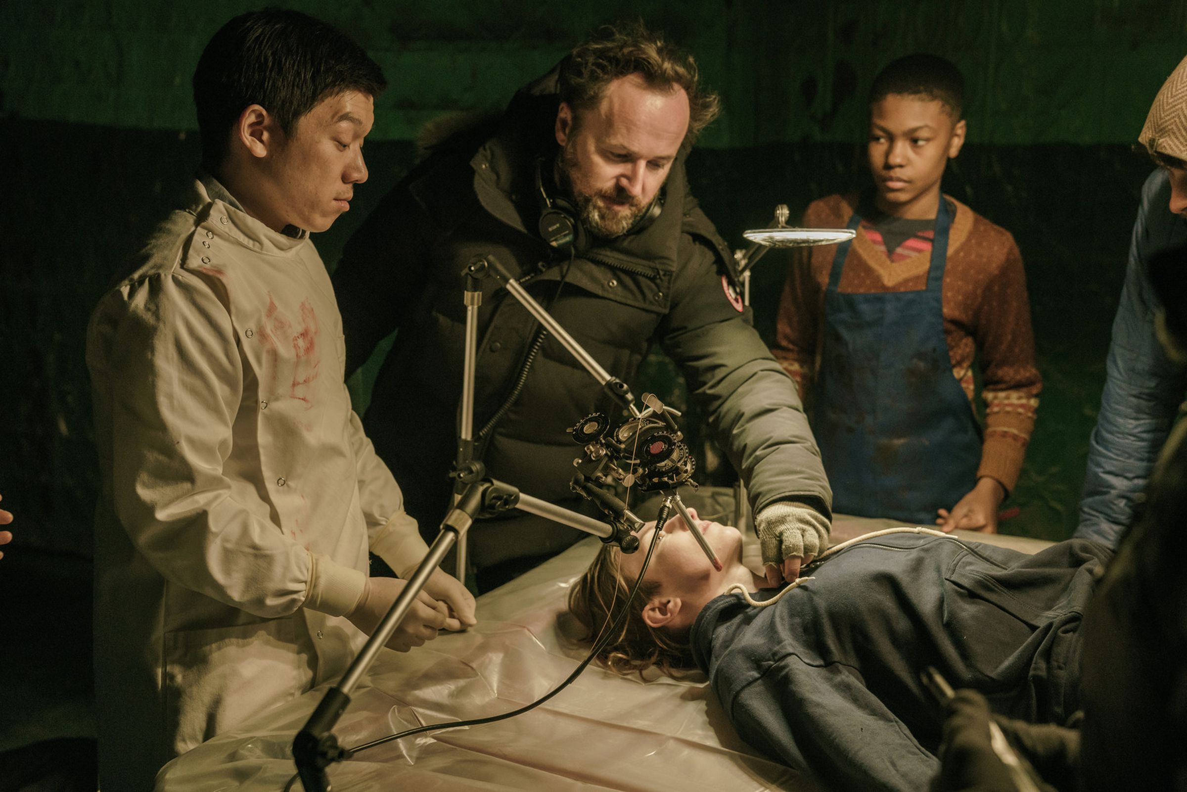Director Rupert Wyatt with actors on the set of Captive State
