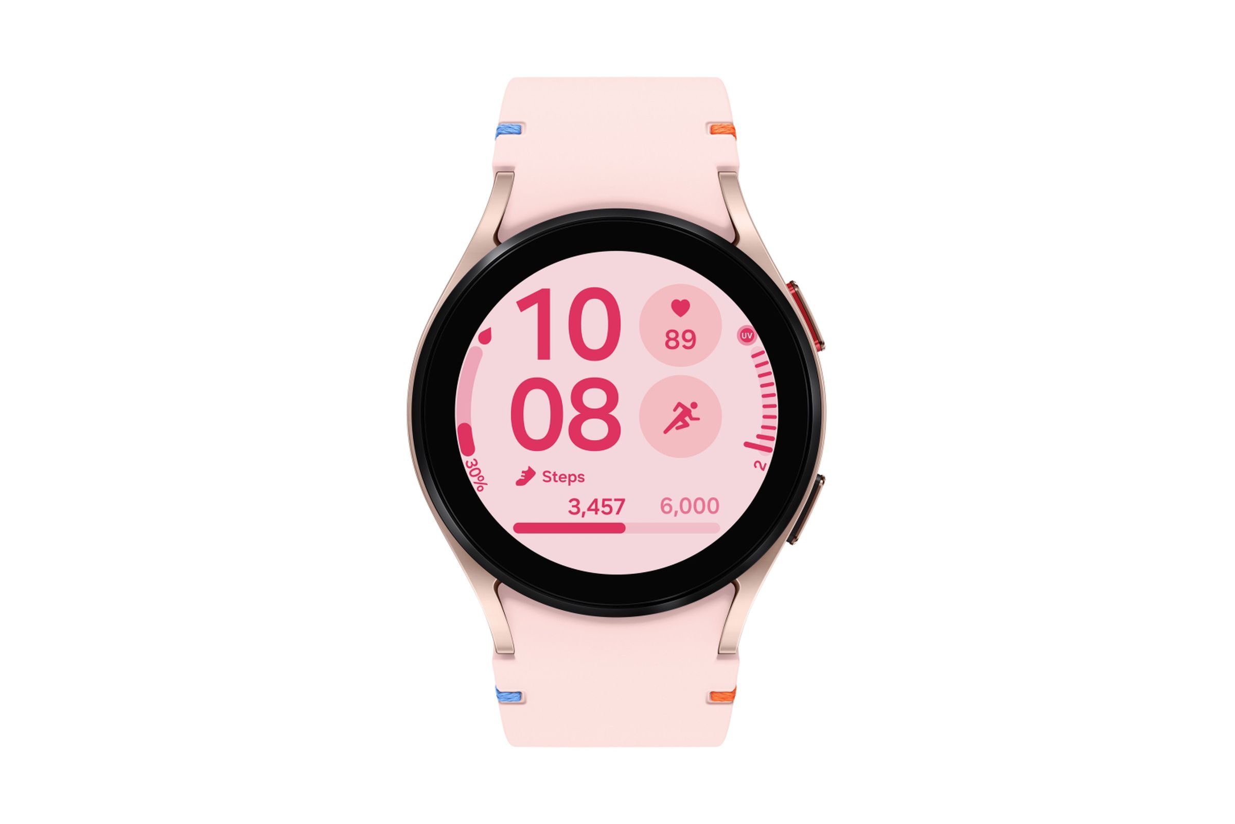 Galaxy Watch FE in black, light blue, and pink