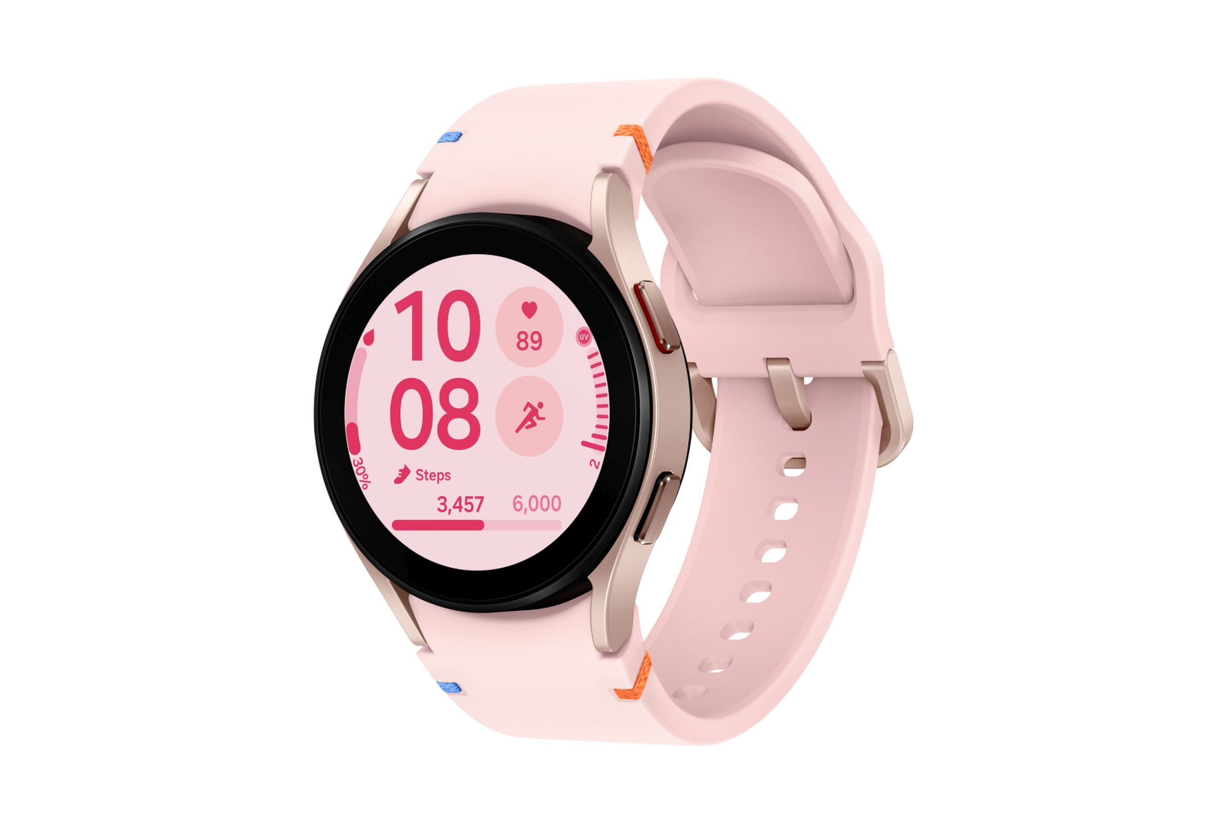 Galaxy Watch FE in black, light blue, and pink