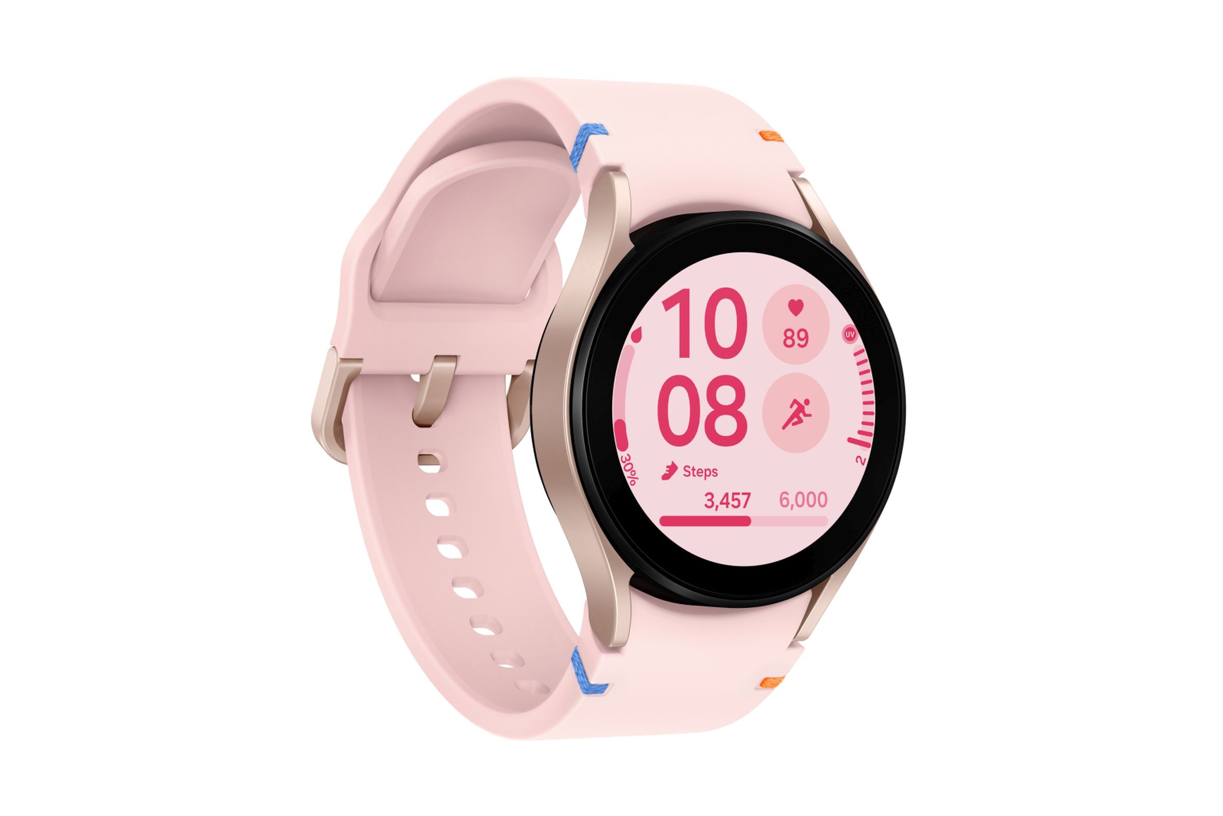 Galaxy Watch FE in black, light blue, and pink