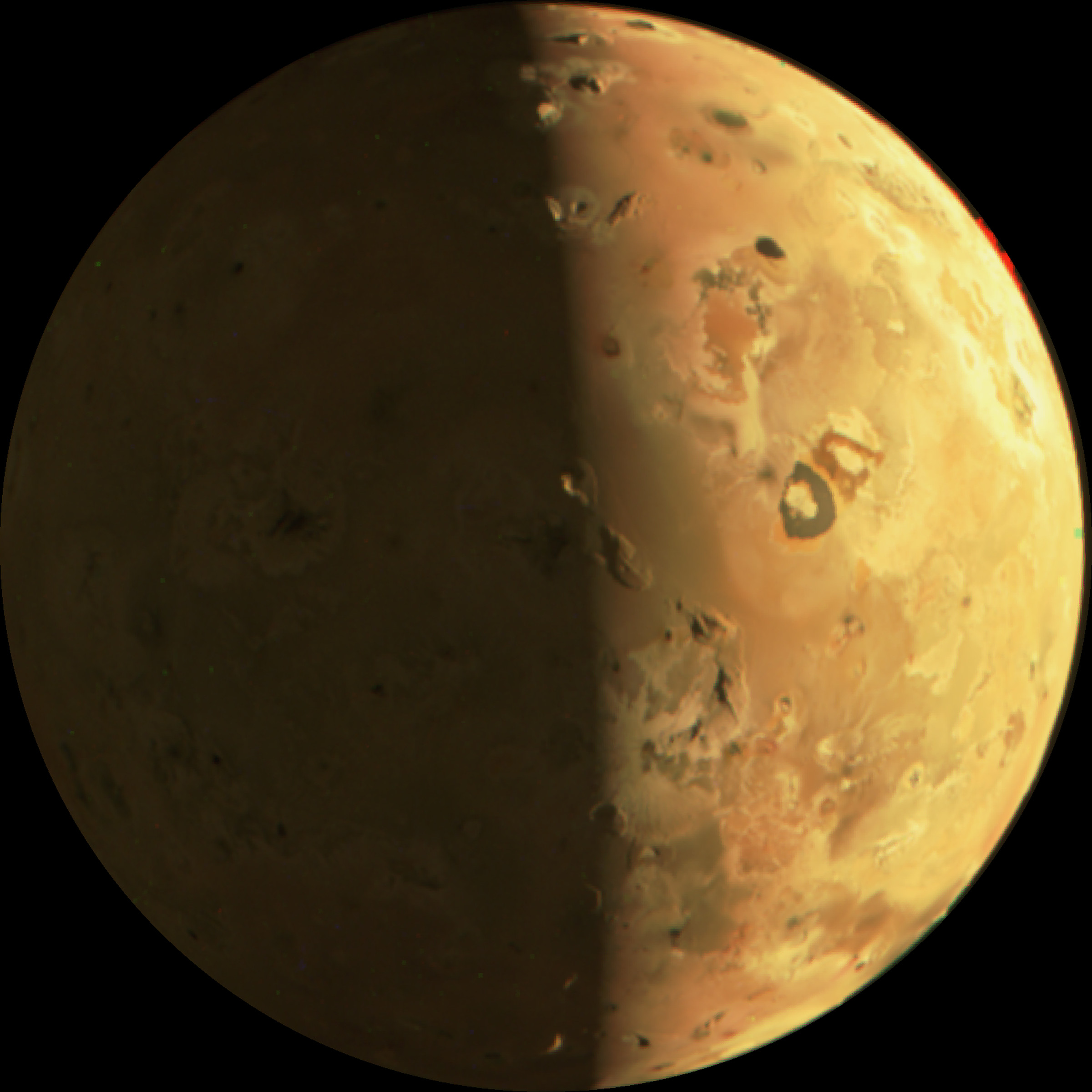 A close-up shot of Jupiter’s volcanic moon.
