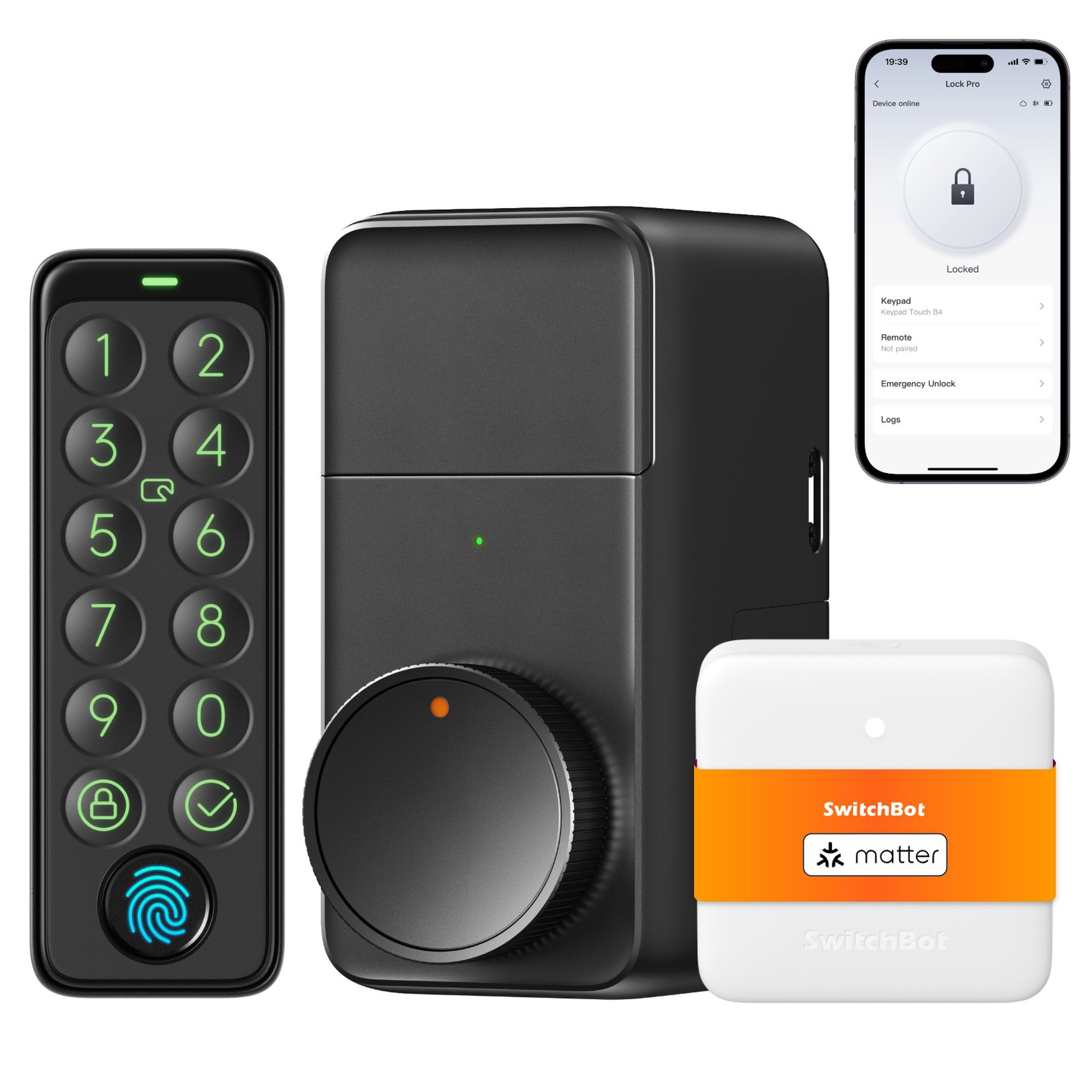 The new lock can be purchased in a bundle that adds a keypad with a fingerprint reader for unlocking and the new SwitchBot Hub Mini Matter Enabled.