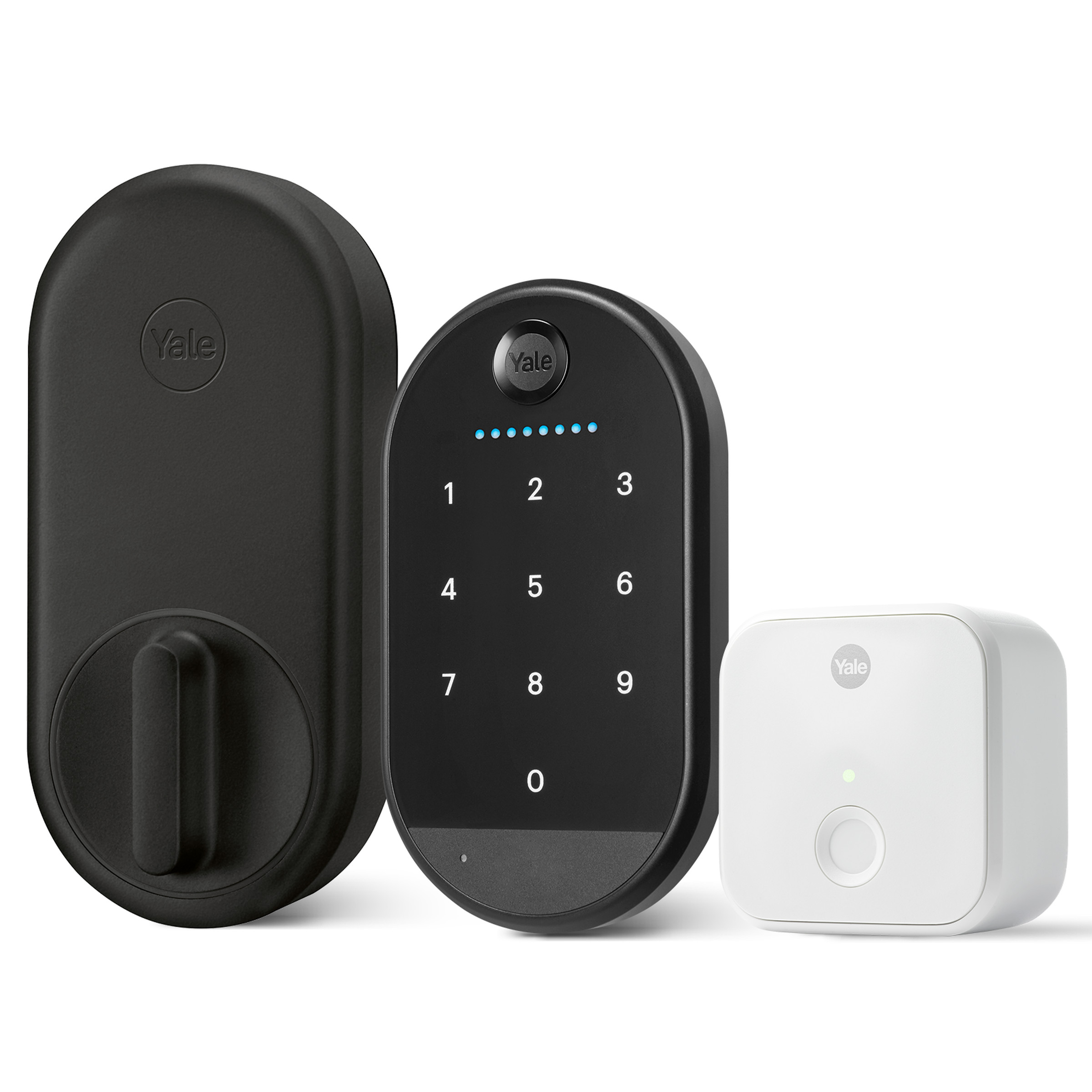 The Yale Approach lock is available in black or silver and comes with a Yale Connect module. The Yale Keypad is sold separately. It works over Bluetooth and has a range of 30 feet.