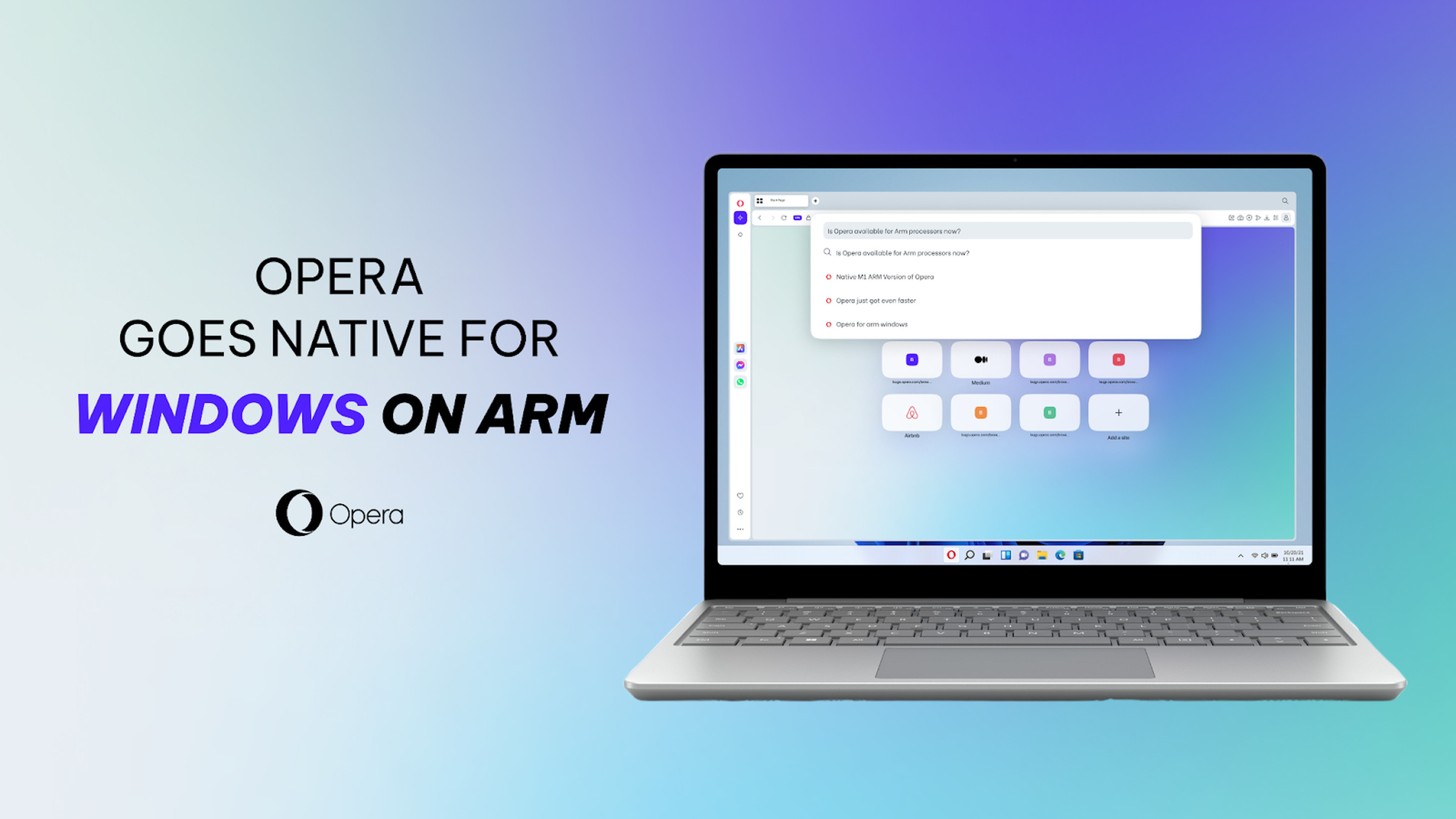 A Windows on Arm laptop running Opera’s web browser.