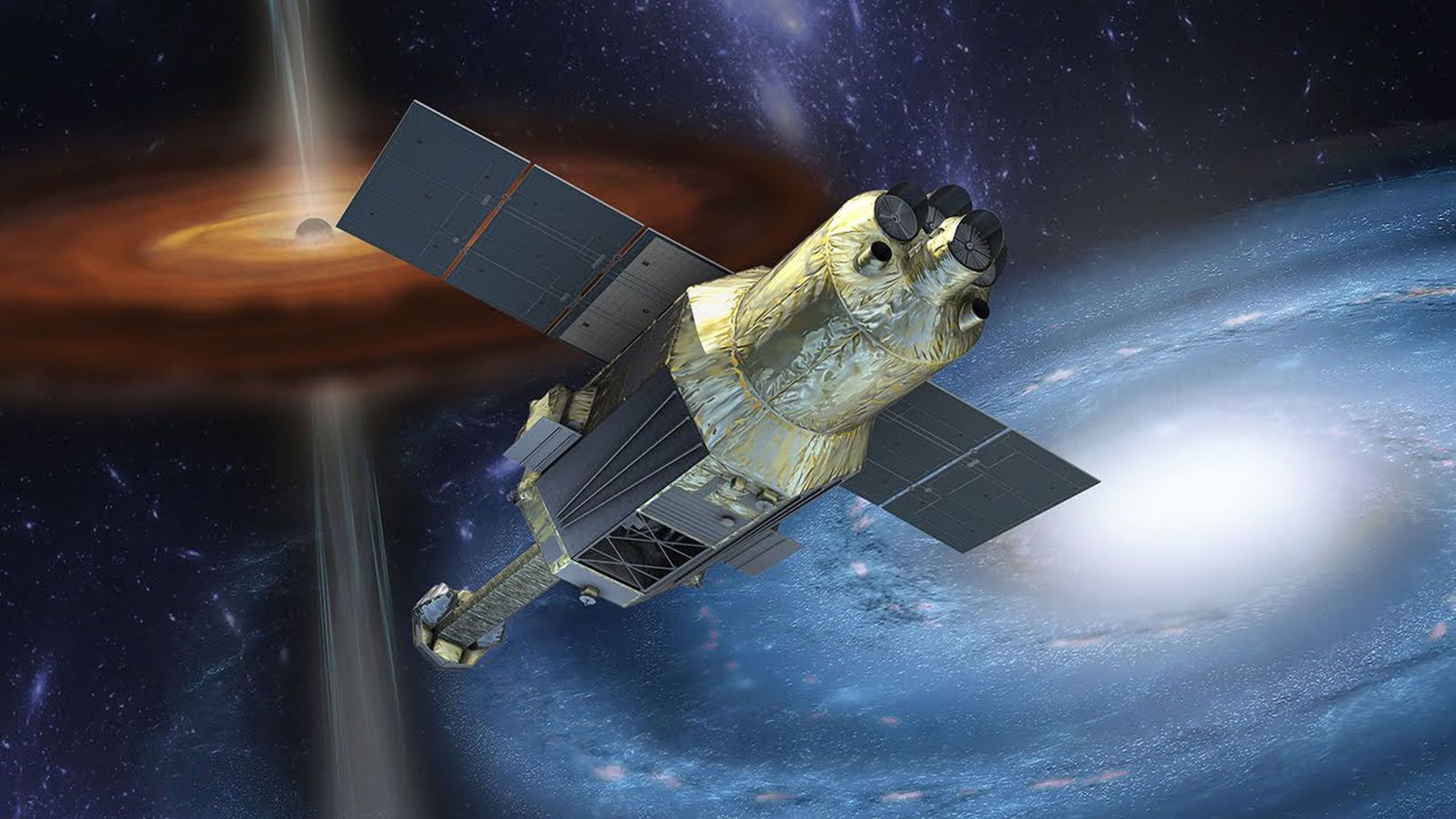 A rendering of the Hitomi satellite.